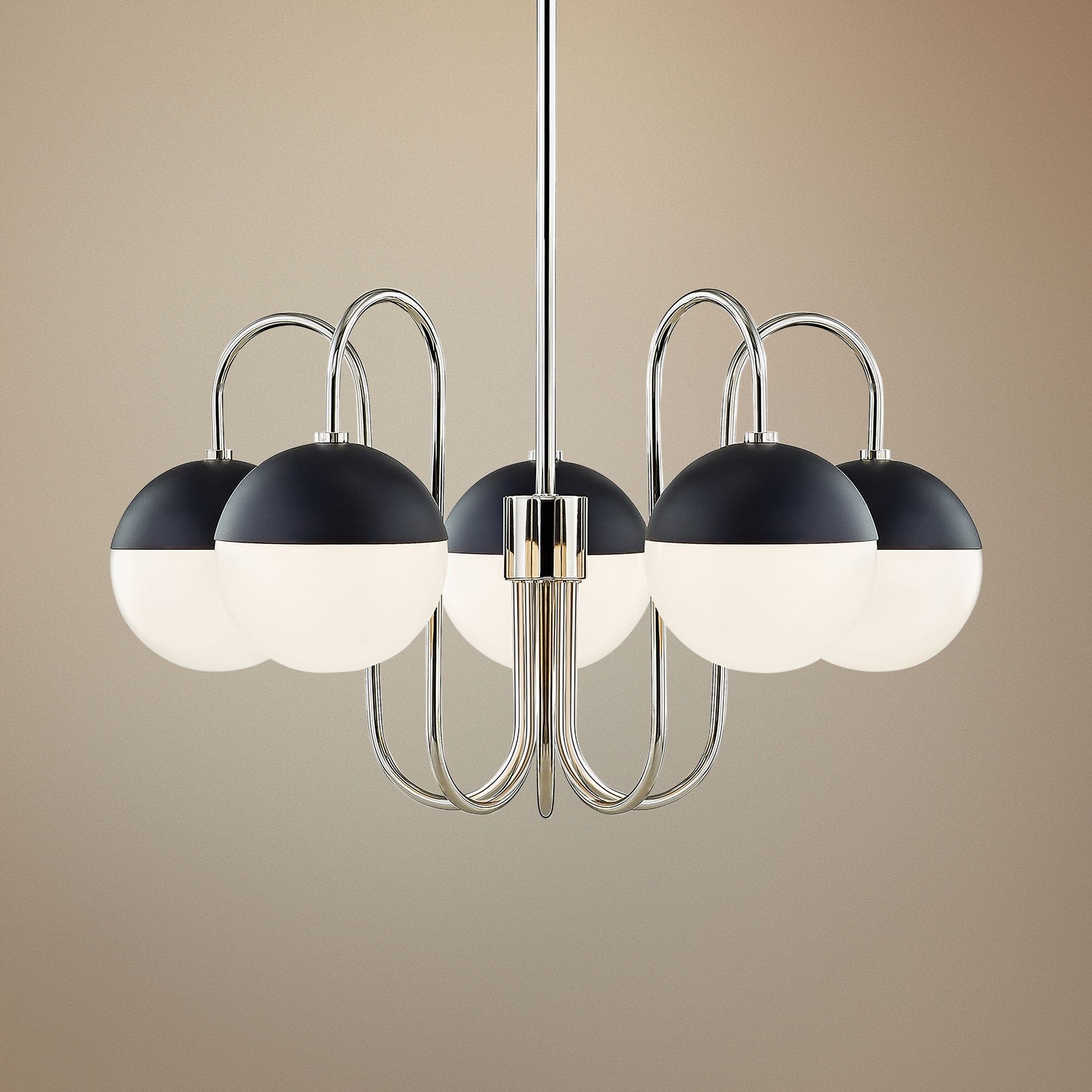 Renee 28"W Polished Nickel and Black 5-Light Chandelier