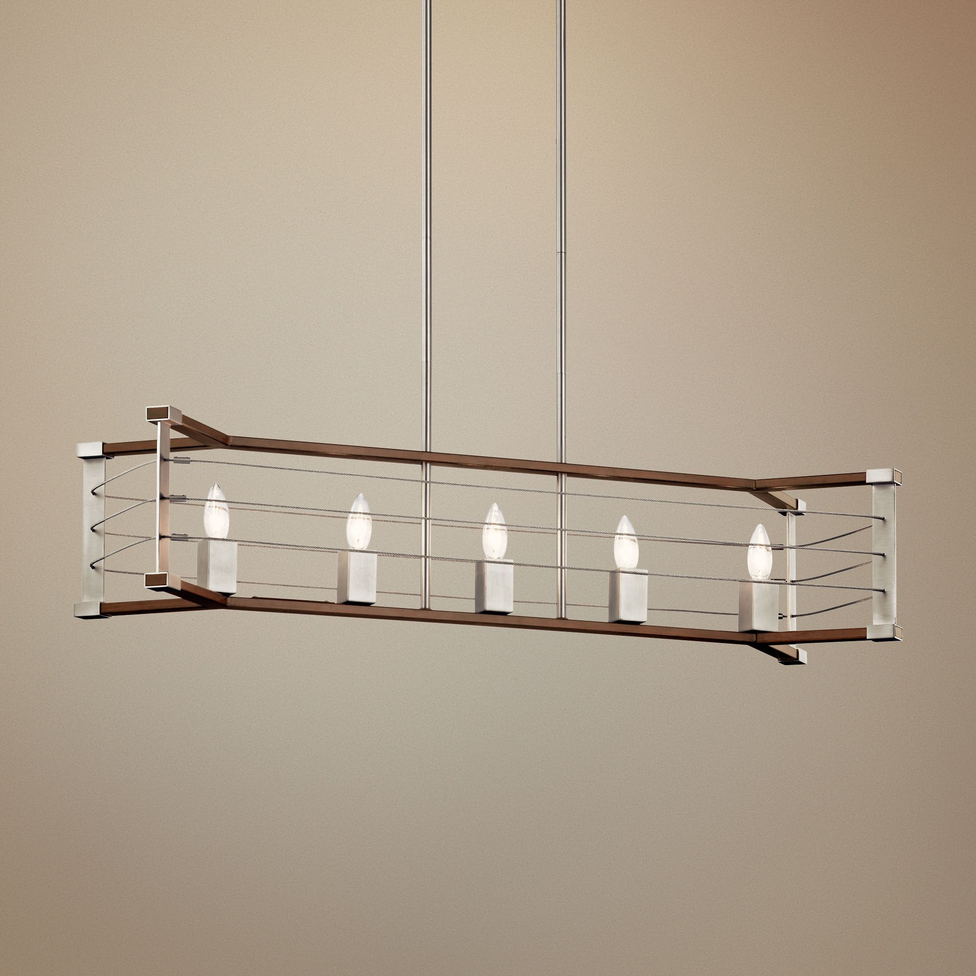 Lente 39"W Brushed Nickel Wood Kitchen Island Light Pendant