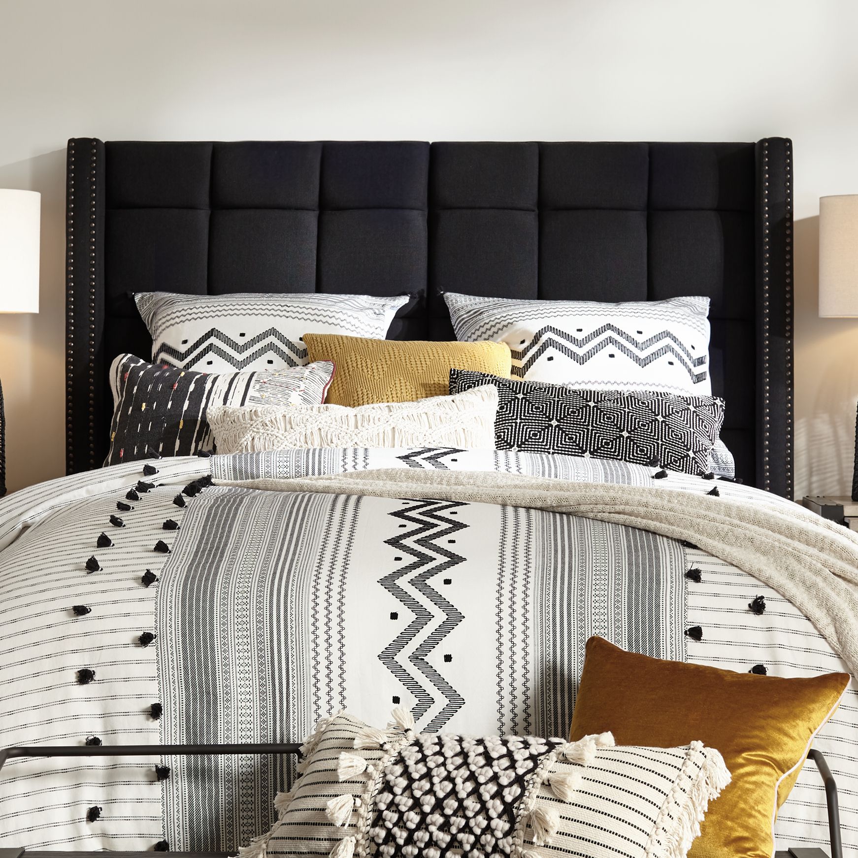 Dylan Charcoal Gray Tufted Queen Size Hanging Headboard 76P05