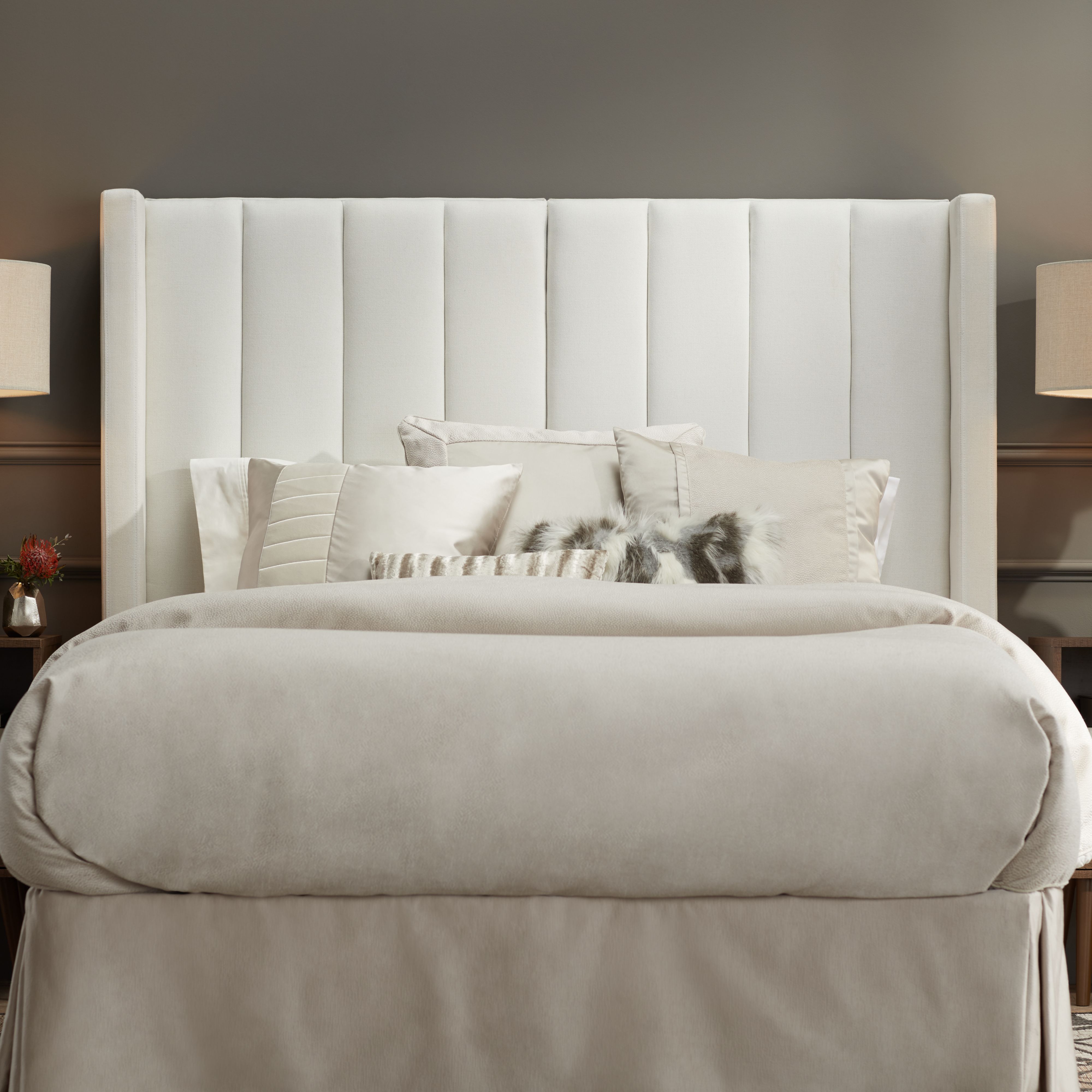 white headboard with lights
