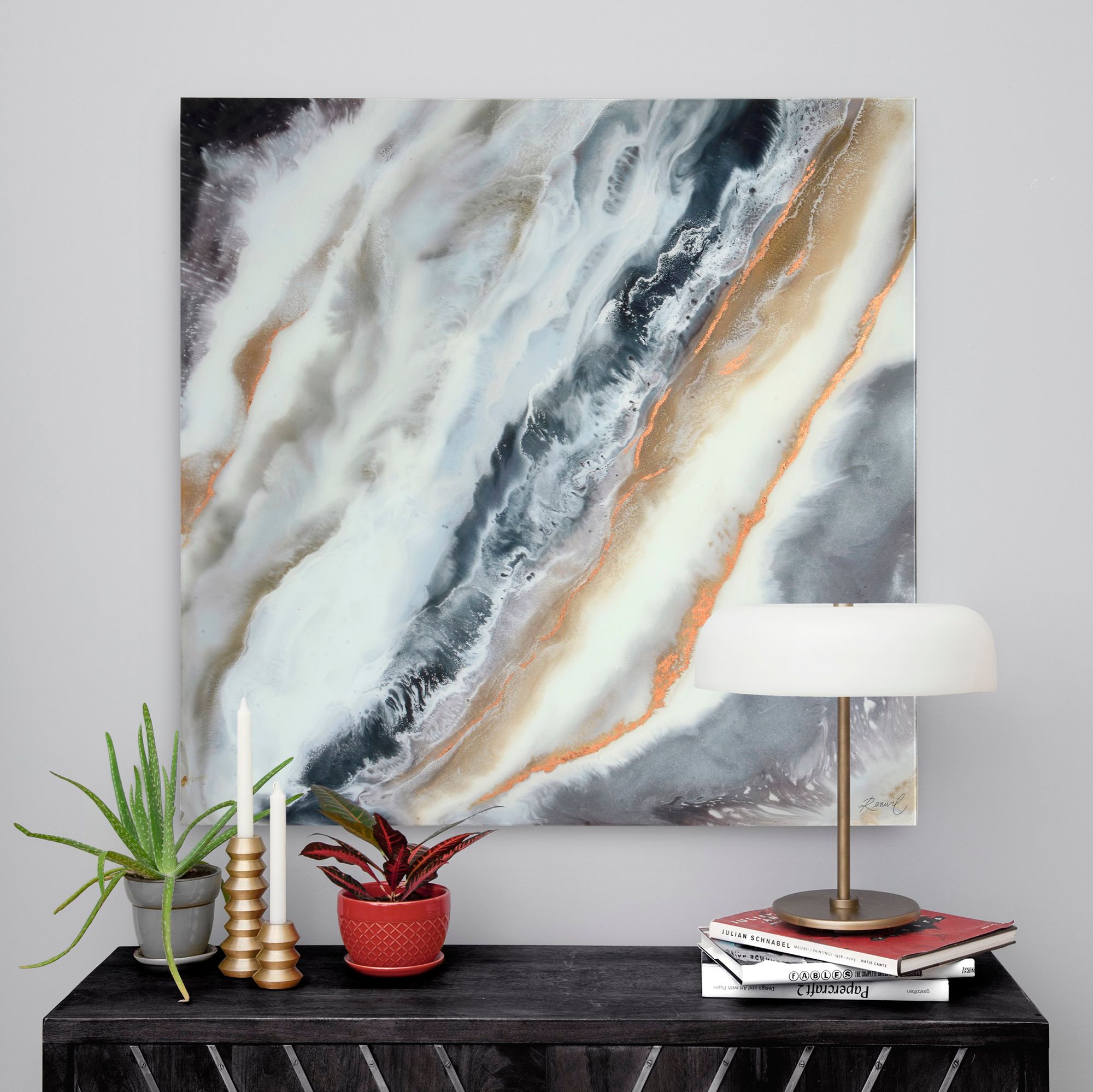 Ernest 40" Square Tempered Glass with Copper Foil Wall Art