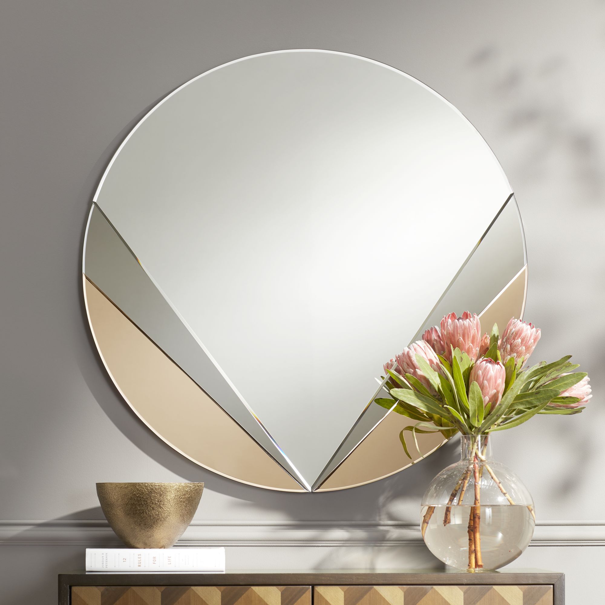 Possini Euro Lami Smoky Rose Gold 31 1/2" Round Wall Mirror