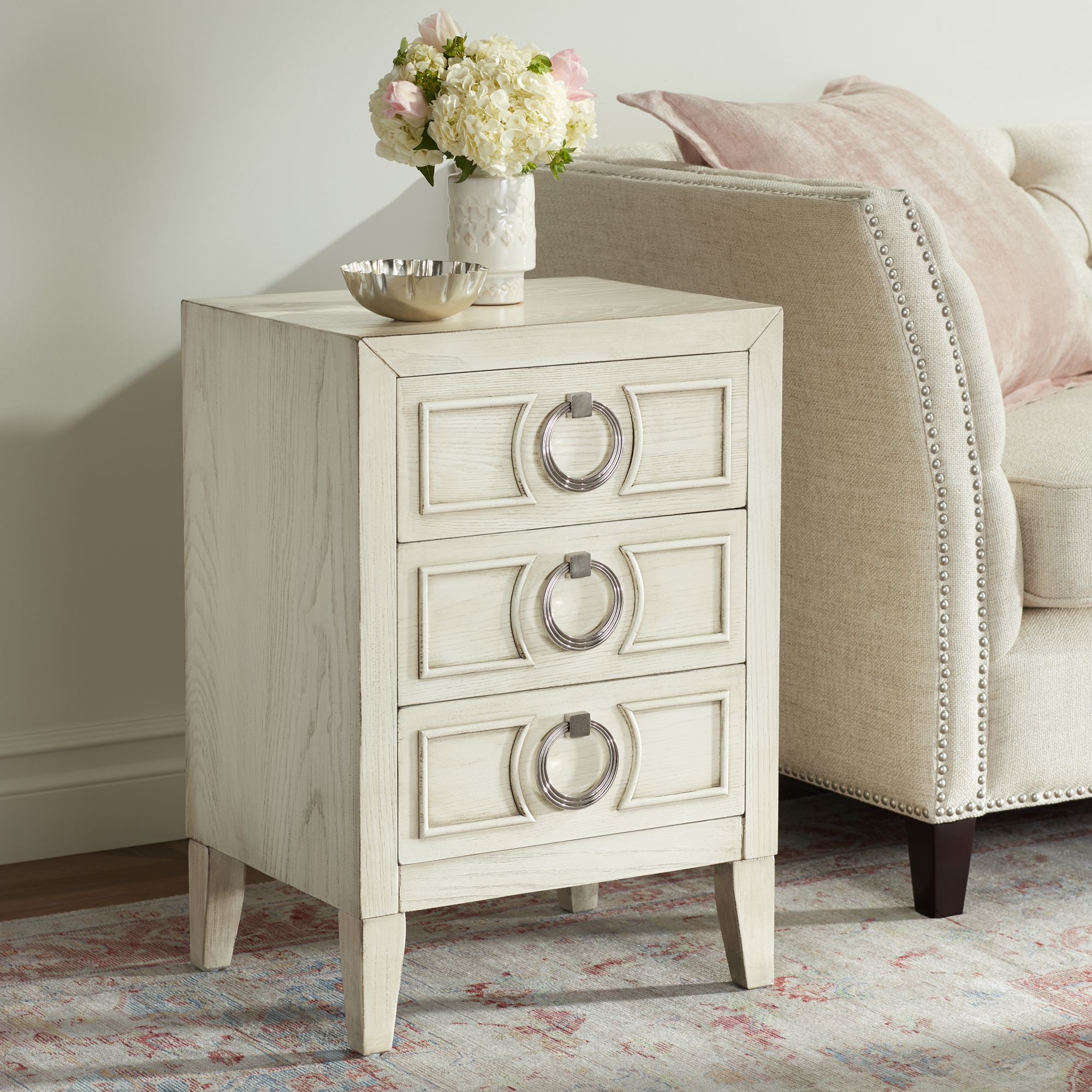 Reeds 19" Wide White 3-Drawer Wood Accent Table