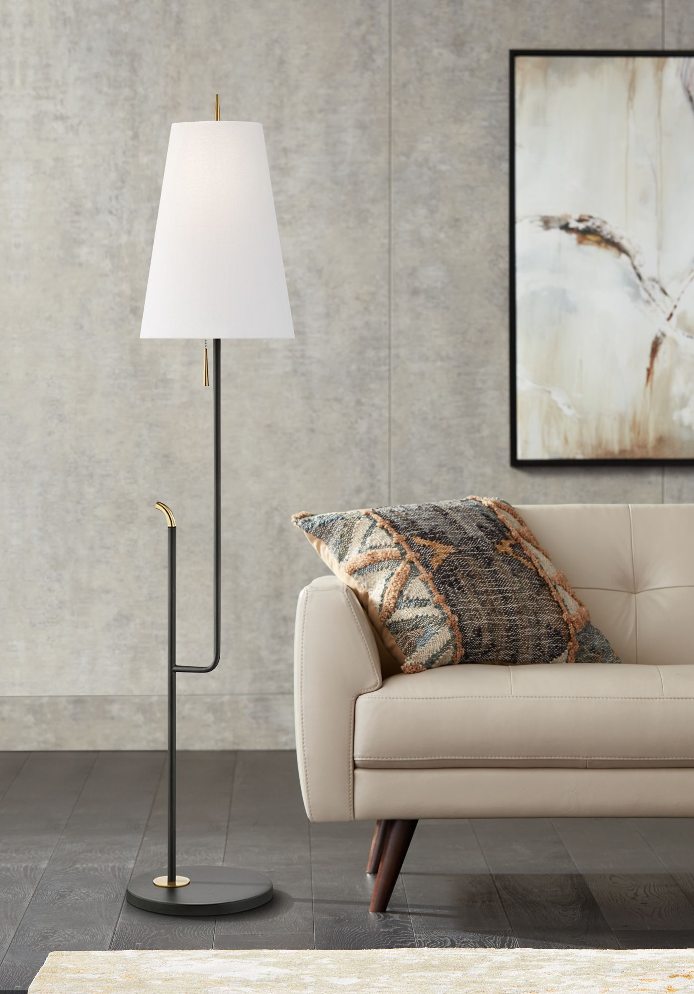 Mitzi Lillian Black and Aged Brass Floor Lamp