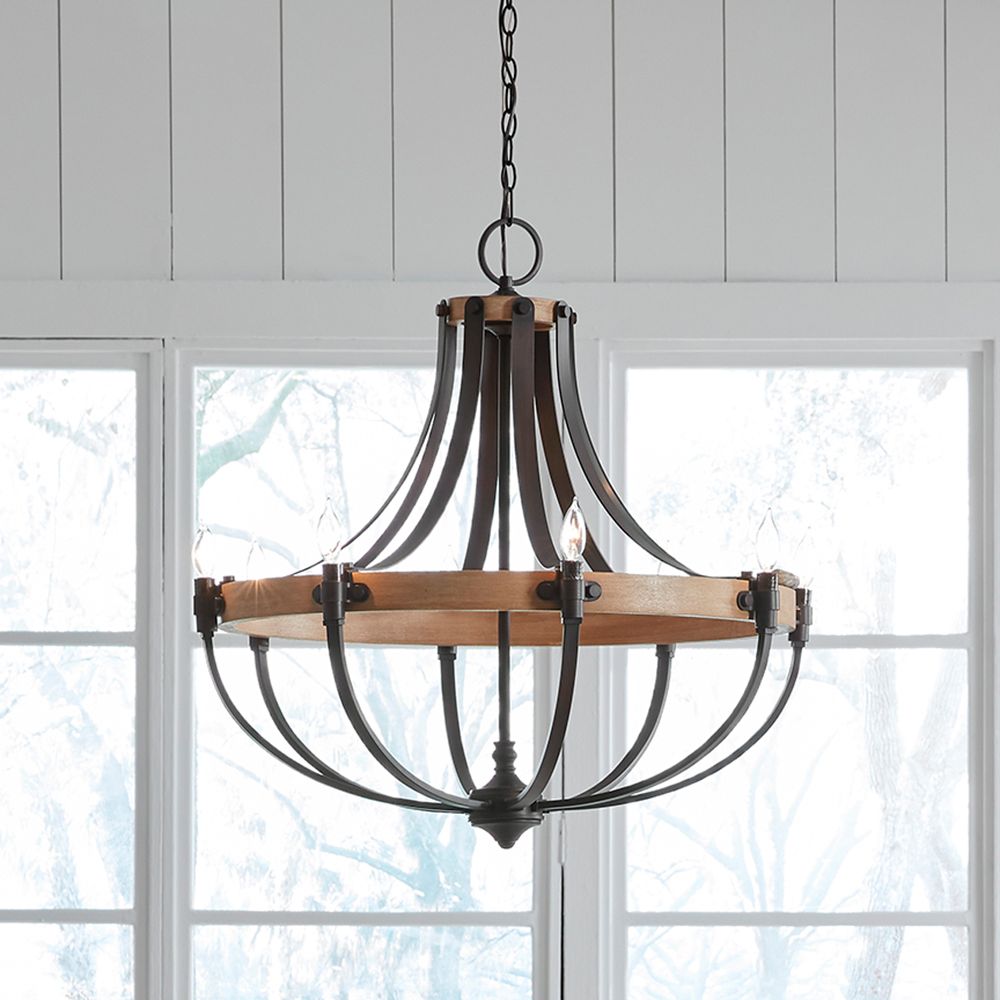 Dubois 32 1/2"W Bronze and Natural Oak 8-Light Chandelier
