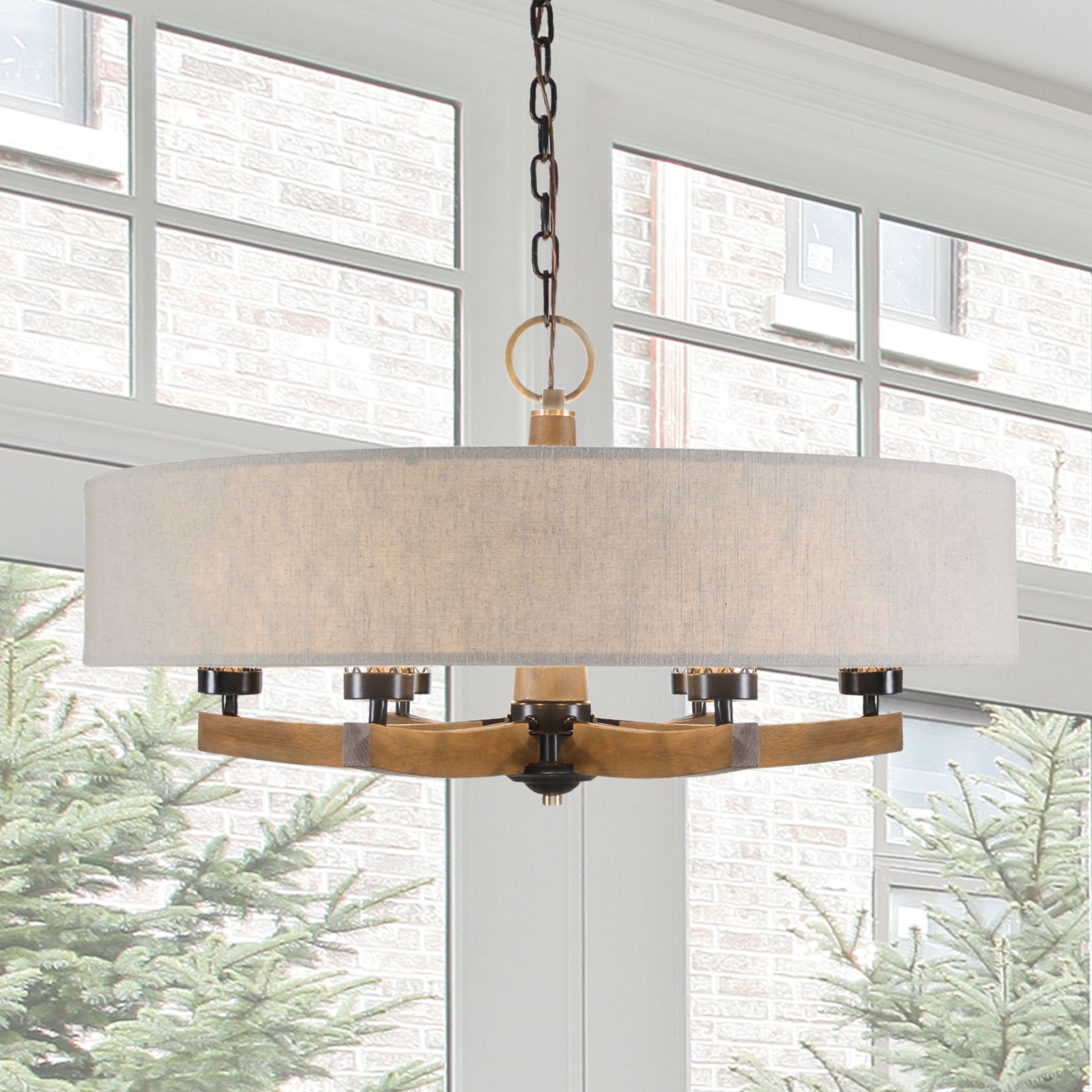 Woodall 35 1/2"W Dark Bronze and Brown 6-Light Chandelier
