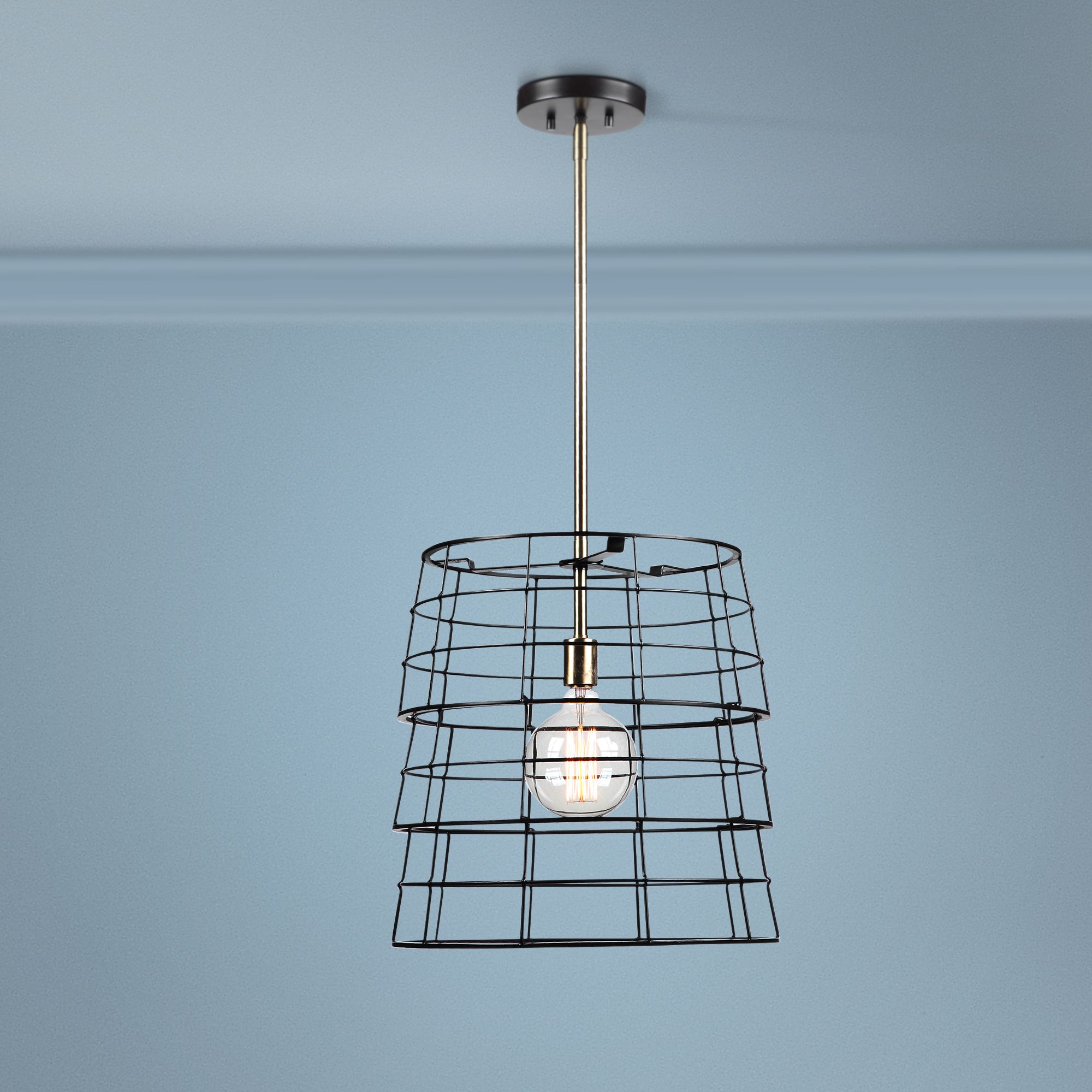 Grader 16" Wide Bronze and Brass Open Basket Pendant Light 77C69