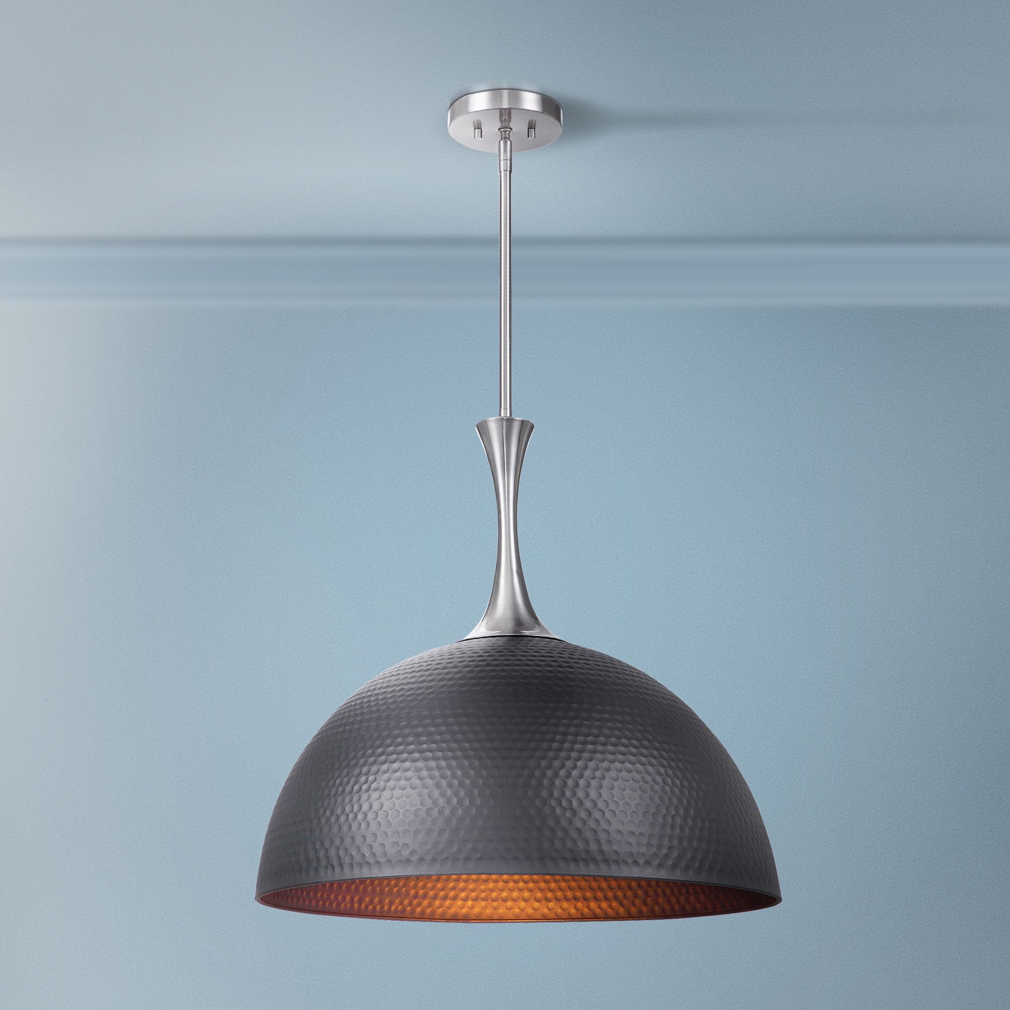 Raynott 23 1/2"W Black Sand and Nickel Dome Pendant Light