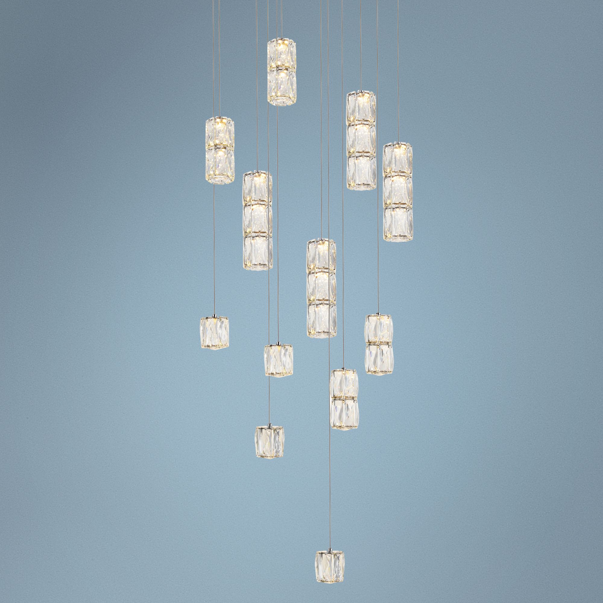 Polaris 24" Wide Chrome and Crystal LED Multi Light Pendant