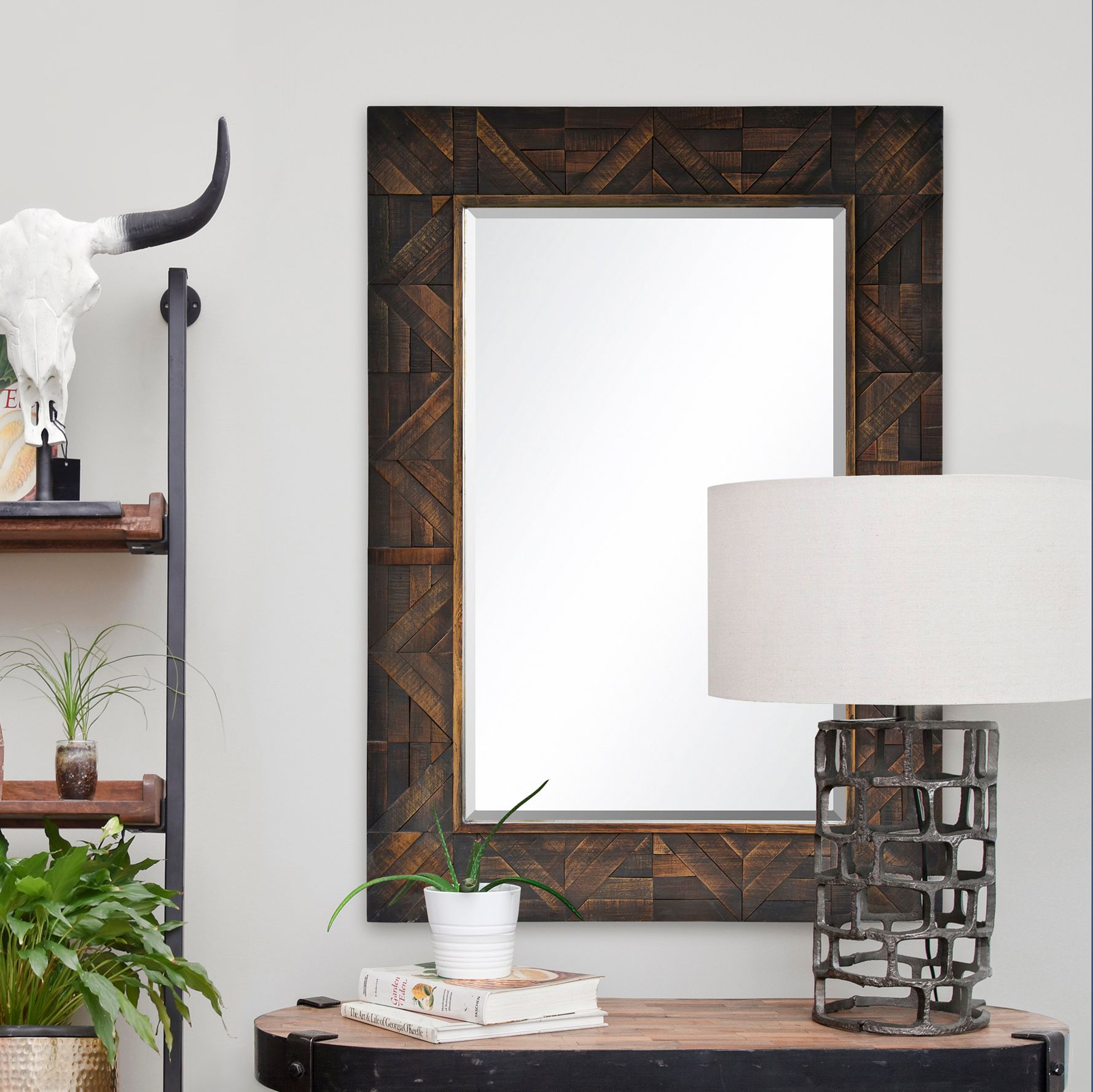 Maila Dark Brown Wood 30" x 42" Rectangular Wall Mirror
