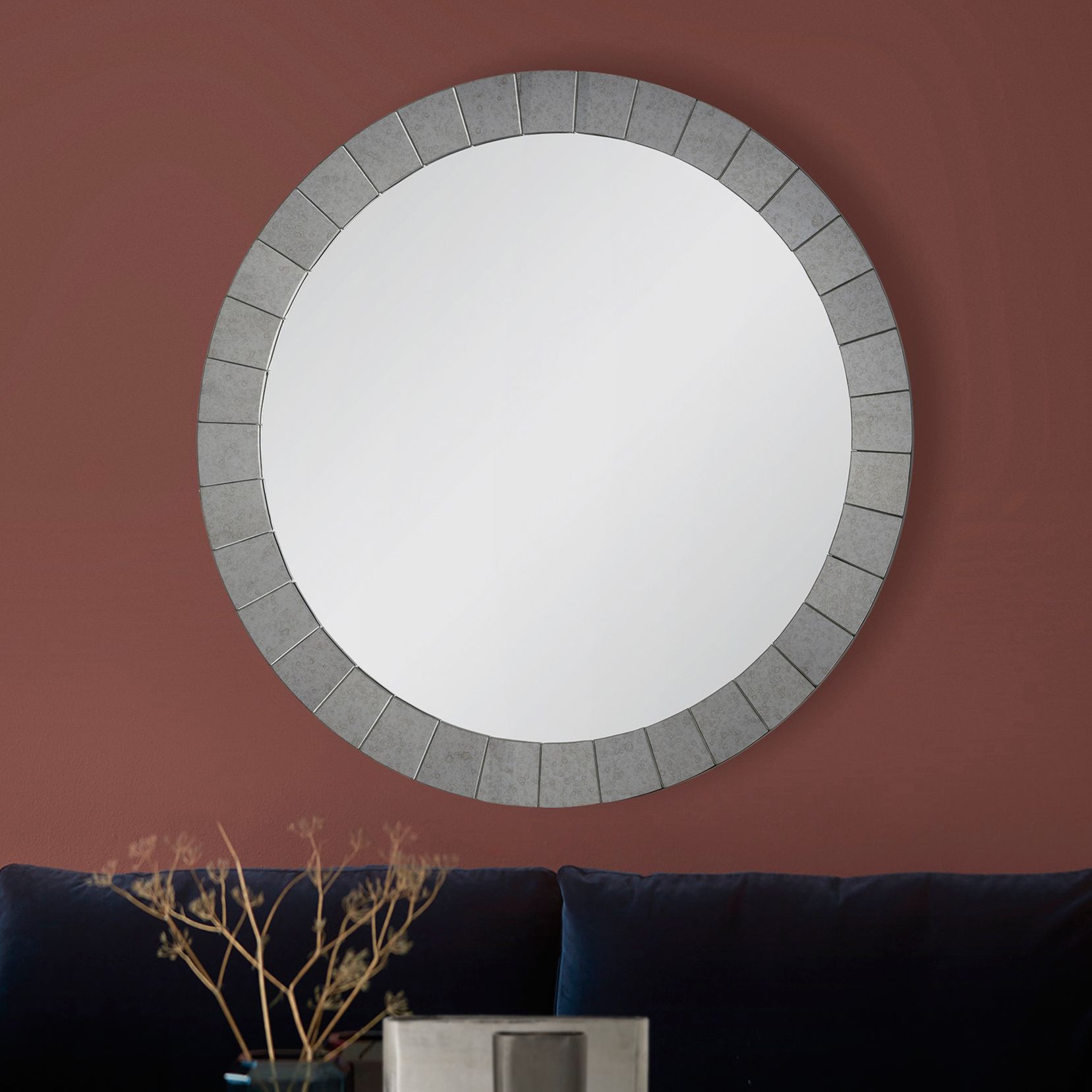 Samsome Antique Glass 36" Round Wall Mirror