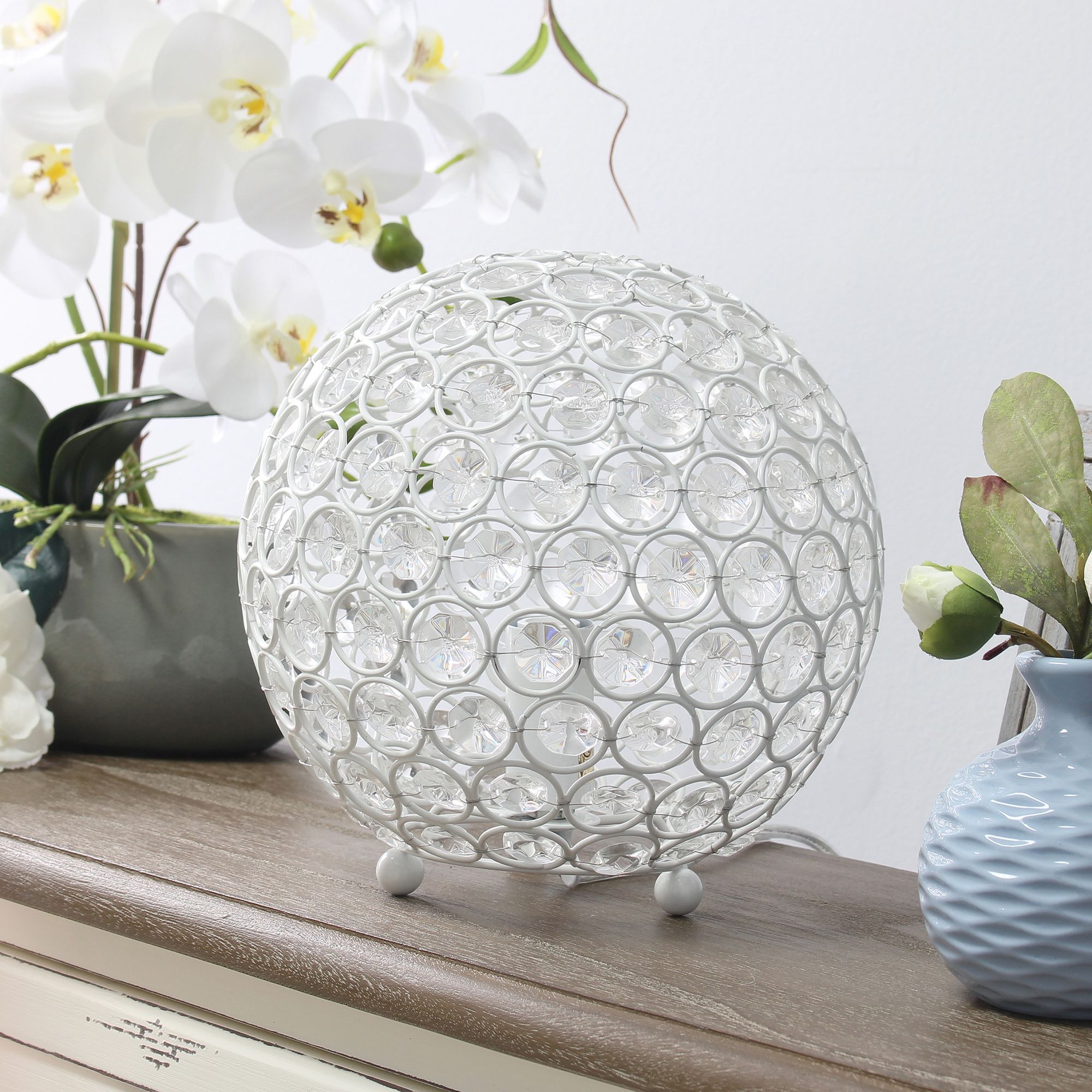 Elegant Designs Elipse 8"H White Sequin Accent Table Lamp