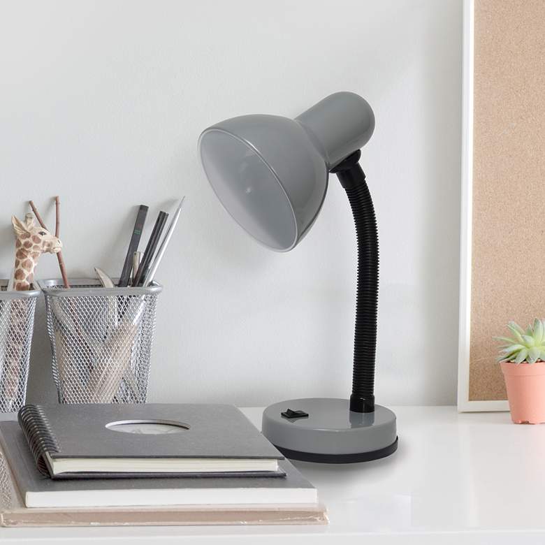 Simple Designs Basic Gray Hose Neck Metal Desk Lamp