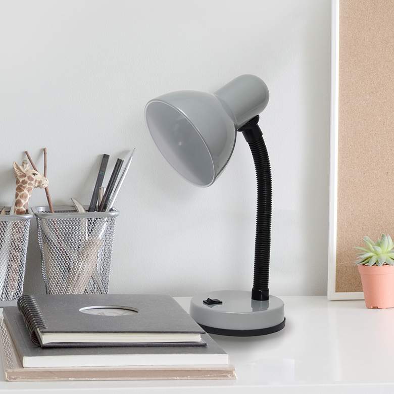 Image 1 Simple Designs Basic Silver Hose Neck Metal Desk Lamp