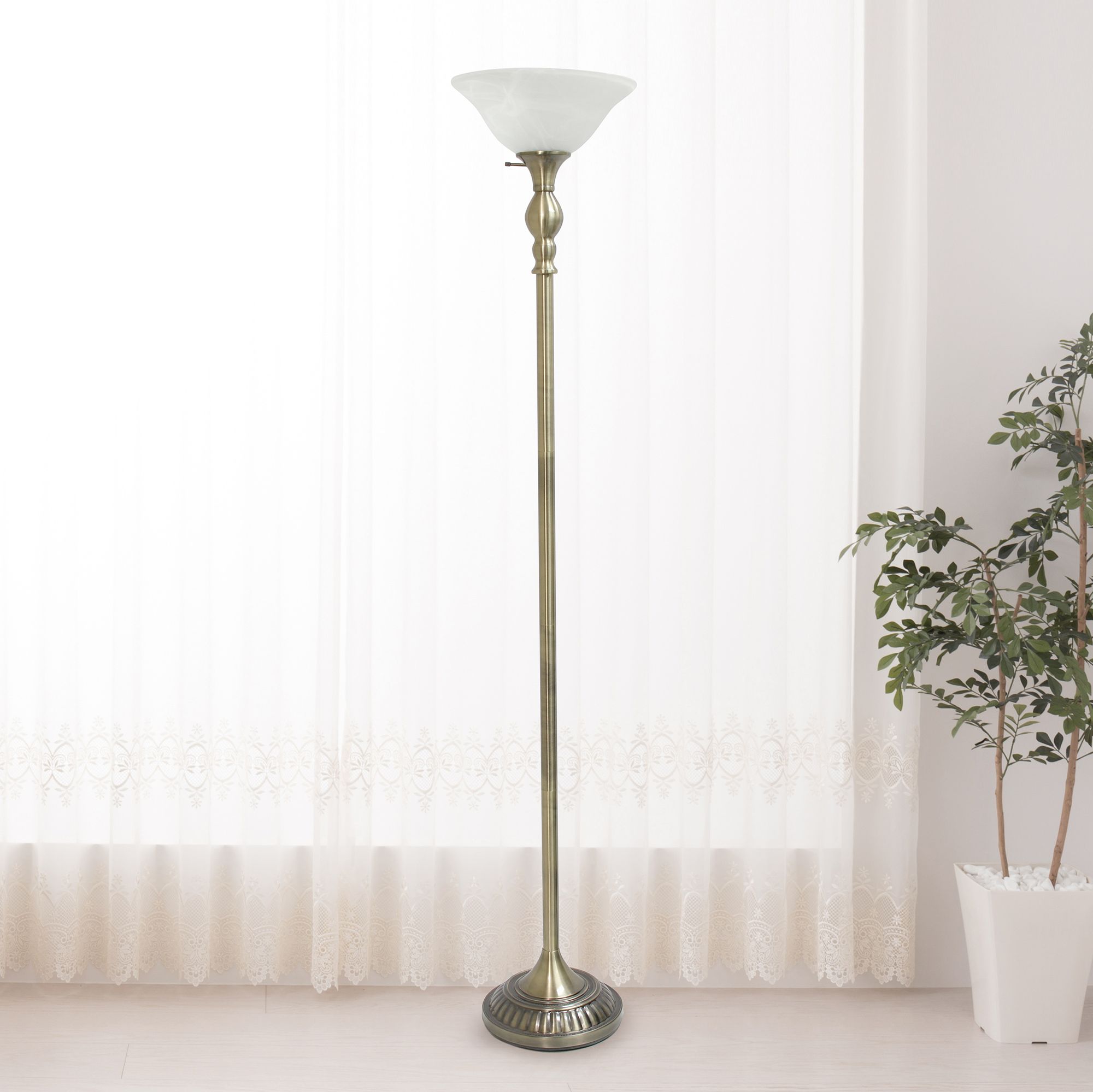 Elegant Designs Antique Brass Metal Torchiere Floor Lamp