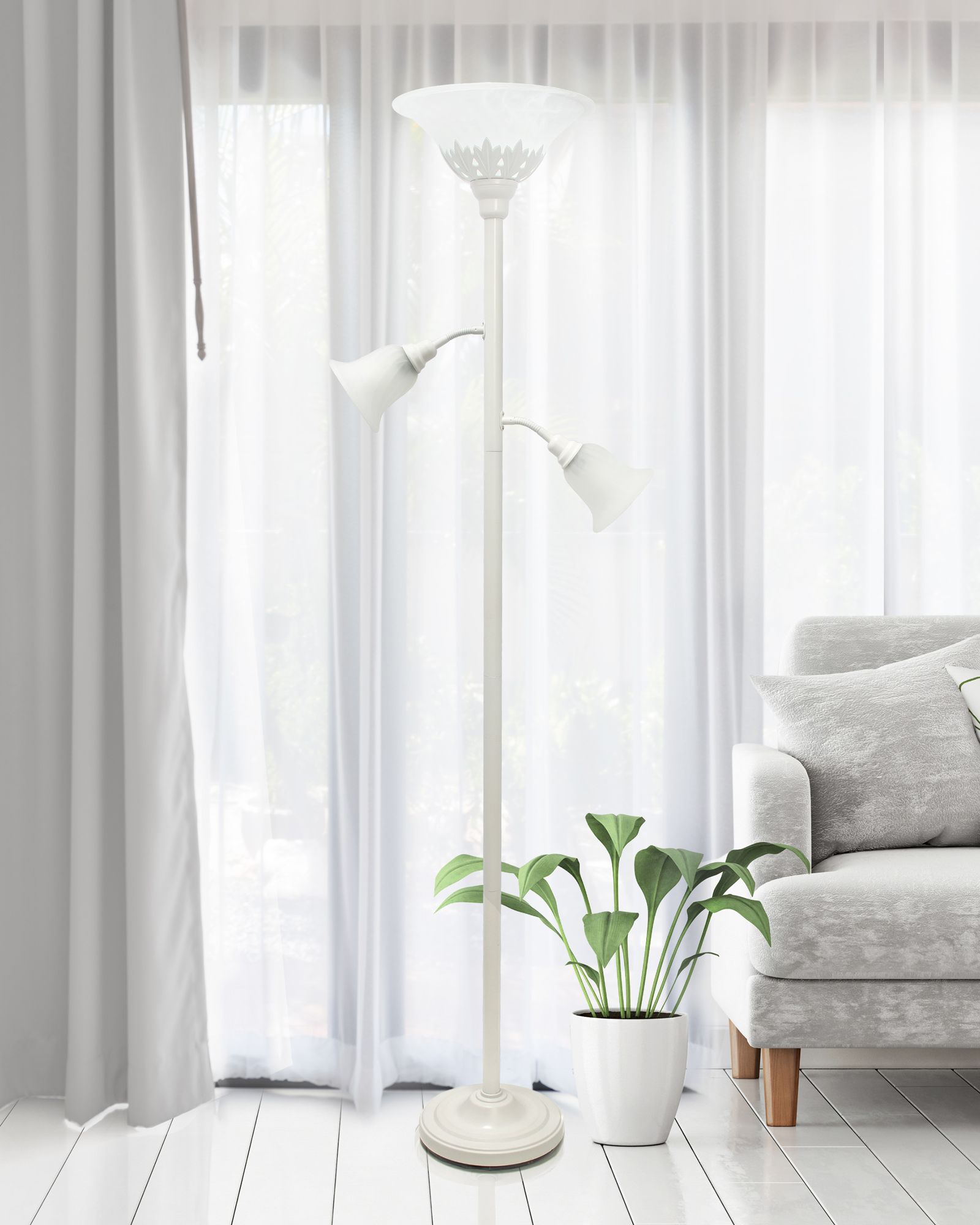 Elegant Designs White 3-Light Torchiere Floor Lamp
