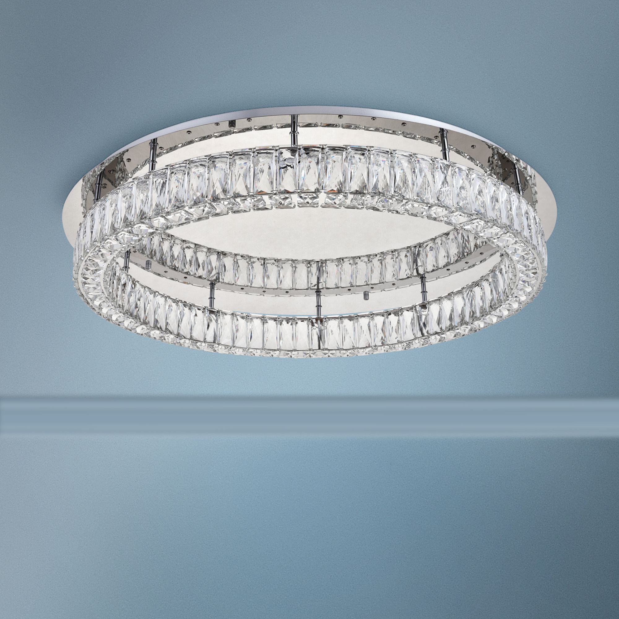 Monroe 34" Wide Chrome and Crystal LED Ceiling Light