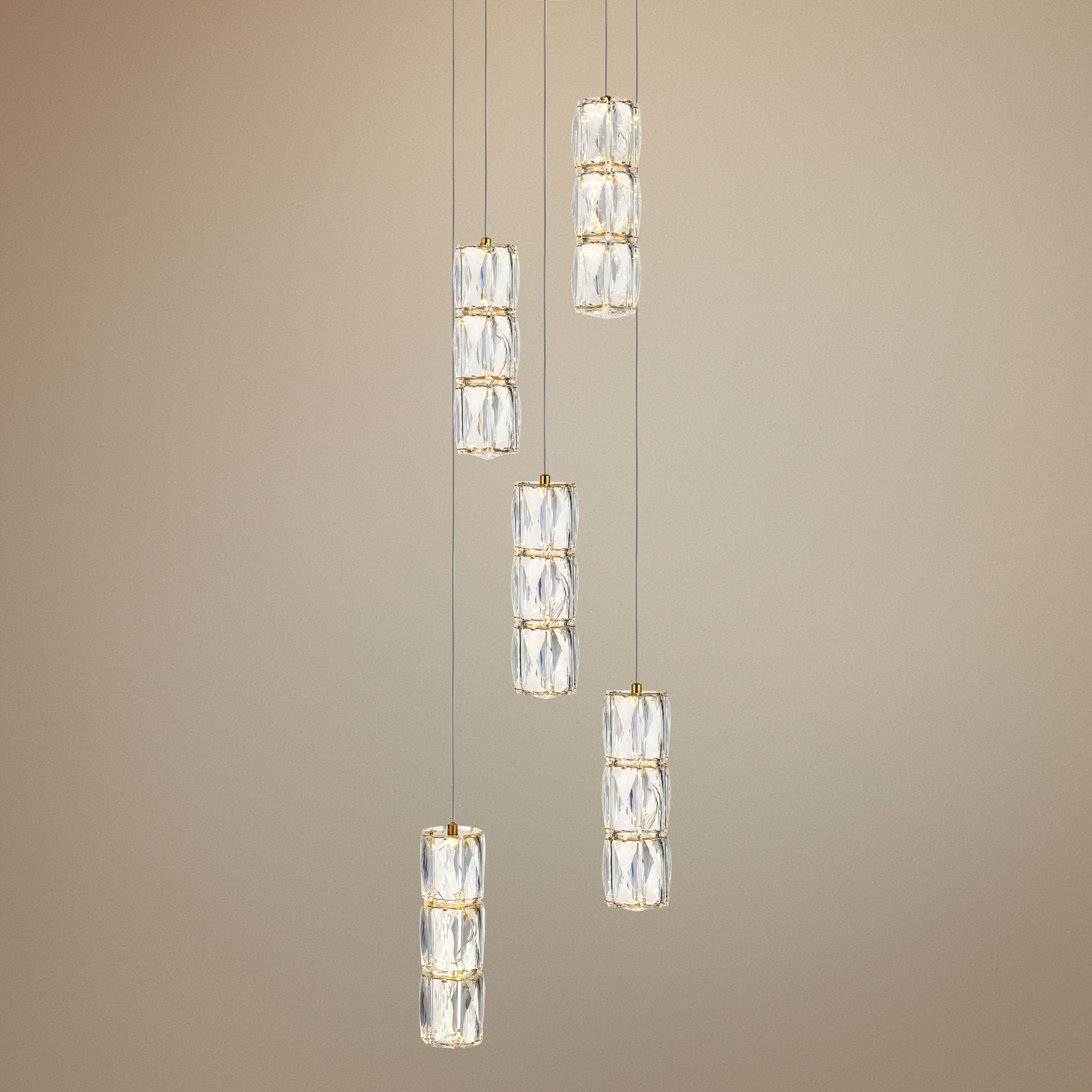 Polaris 12" Wide Gold and Crystal LED Multi Light Pendant
