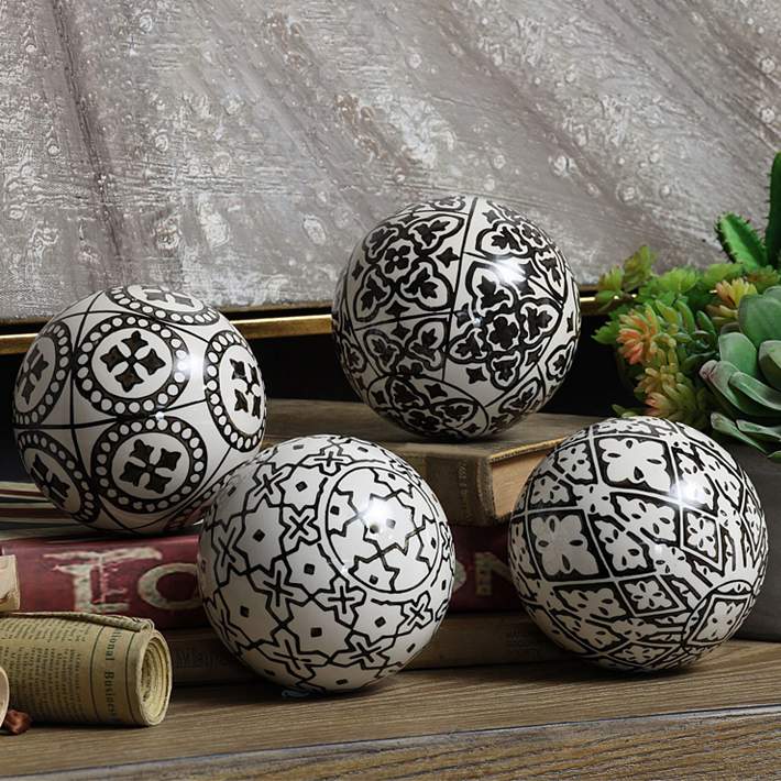 Gertrude Black And White Ceramic Decorative Balls Set Of 4