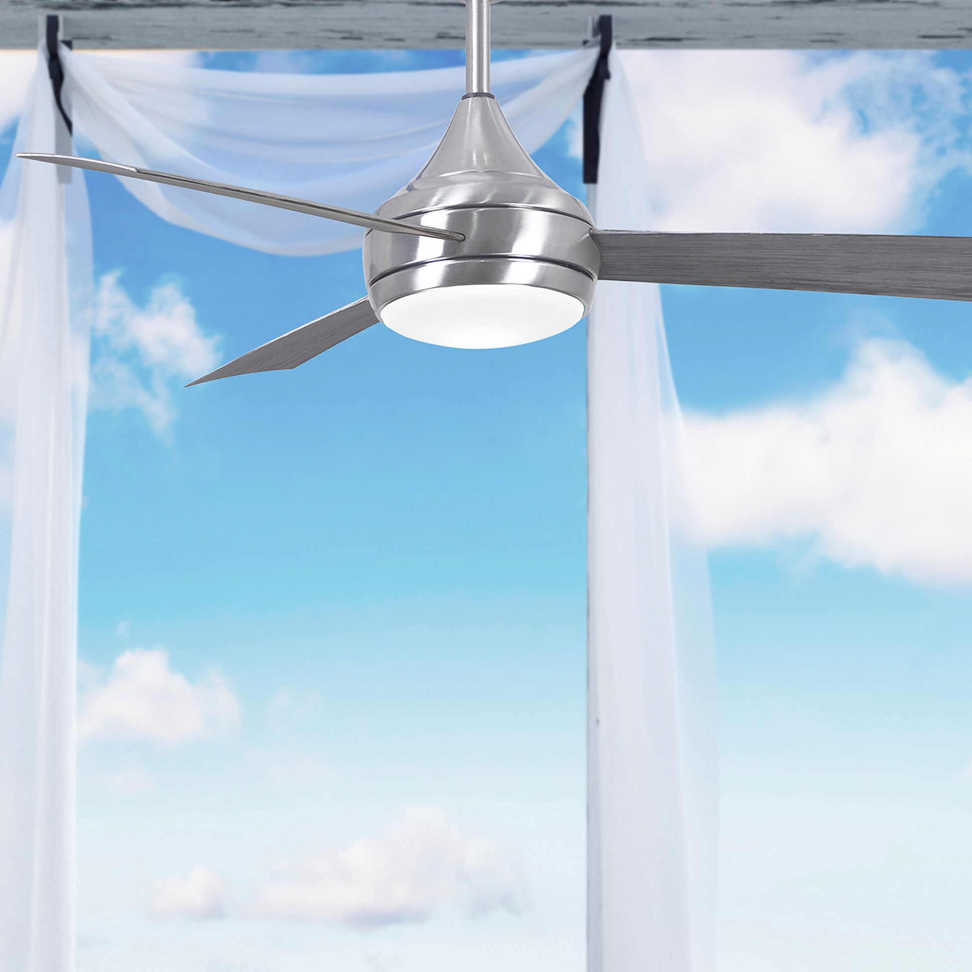 52" Donaire Brushed Stainless Barn Wood LED Wet Ceiling Fan