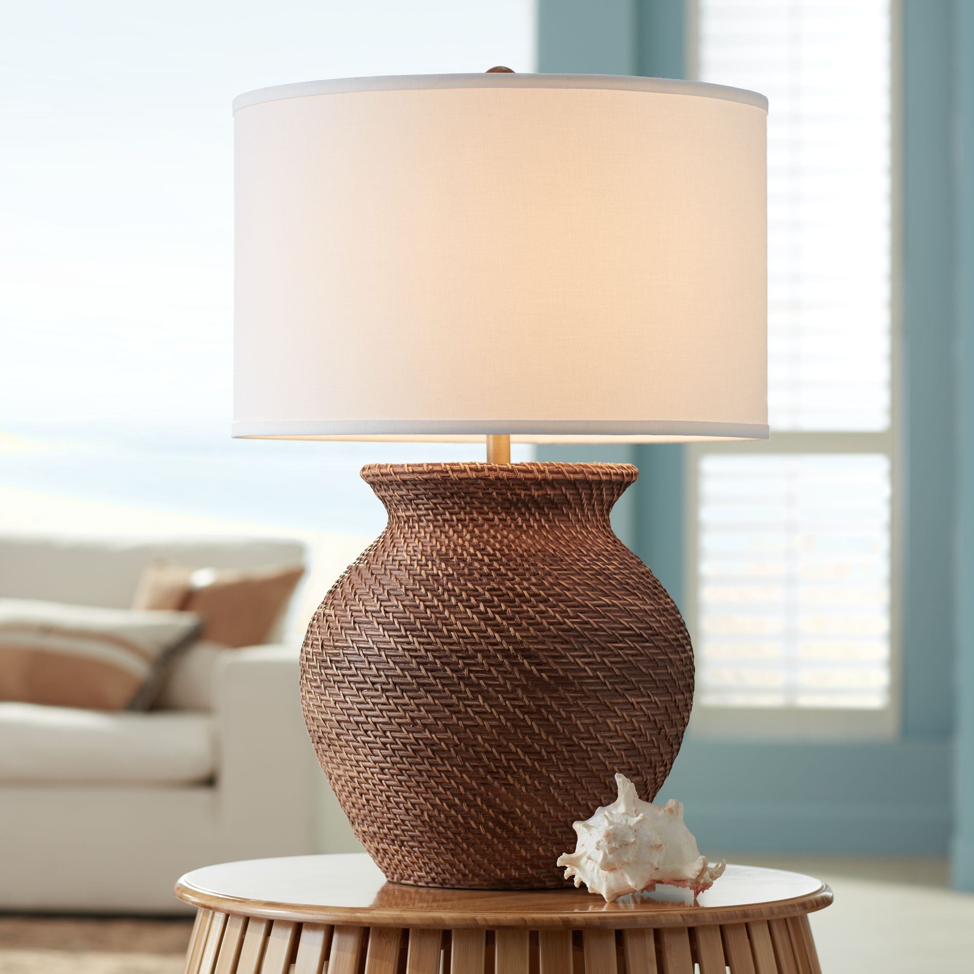 Tinley Brown Weave Rattan Jar Table Lamp