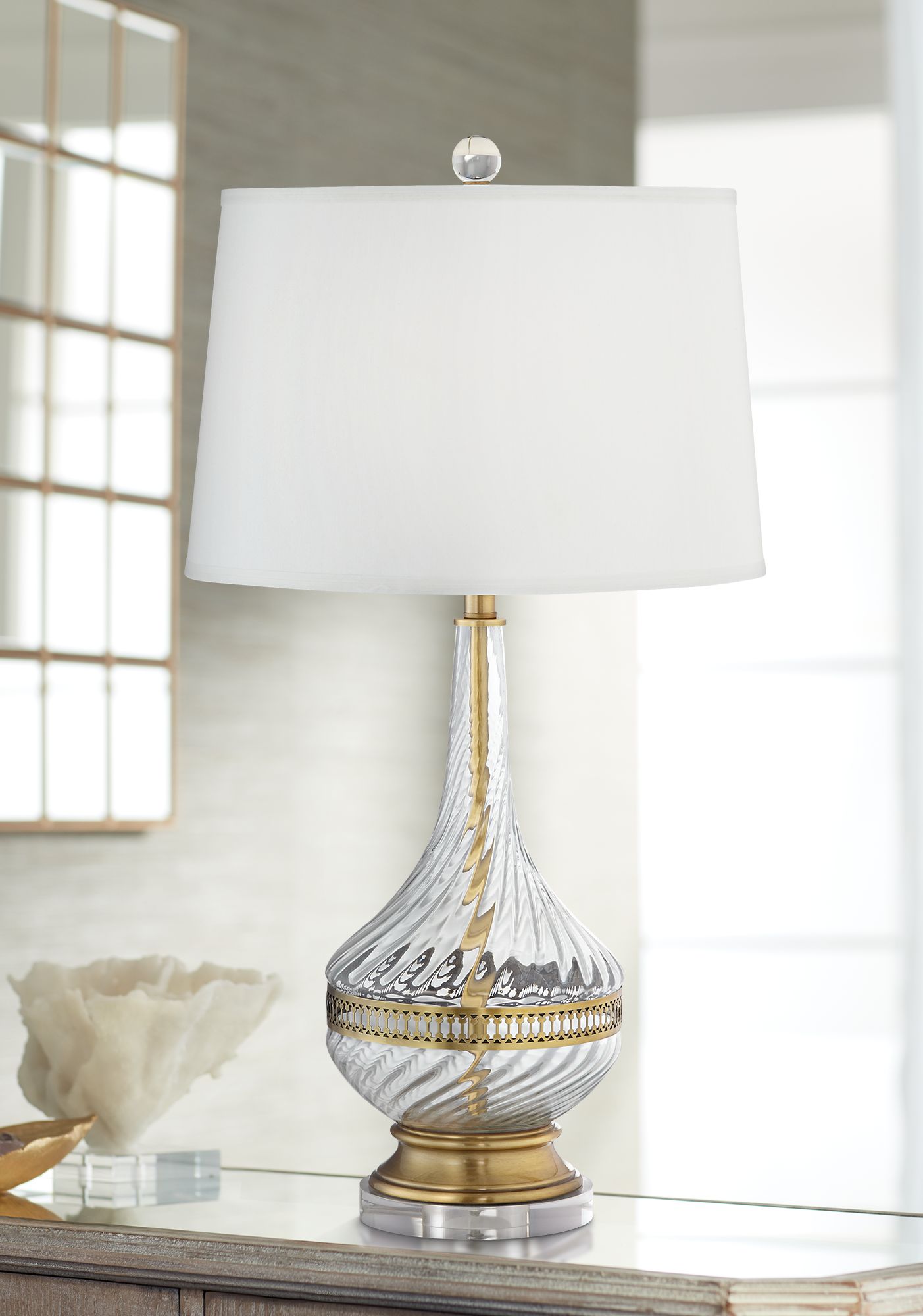 Katella Antique Brass and Clear Glass Table Lamp