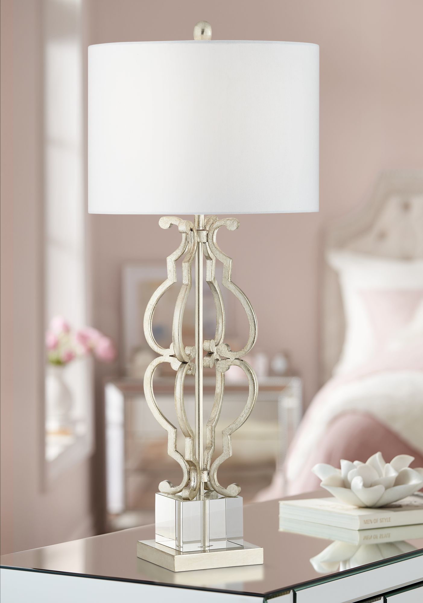 silver metal table lamp