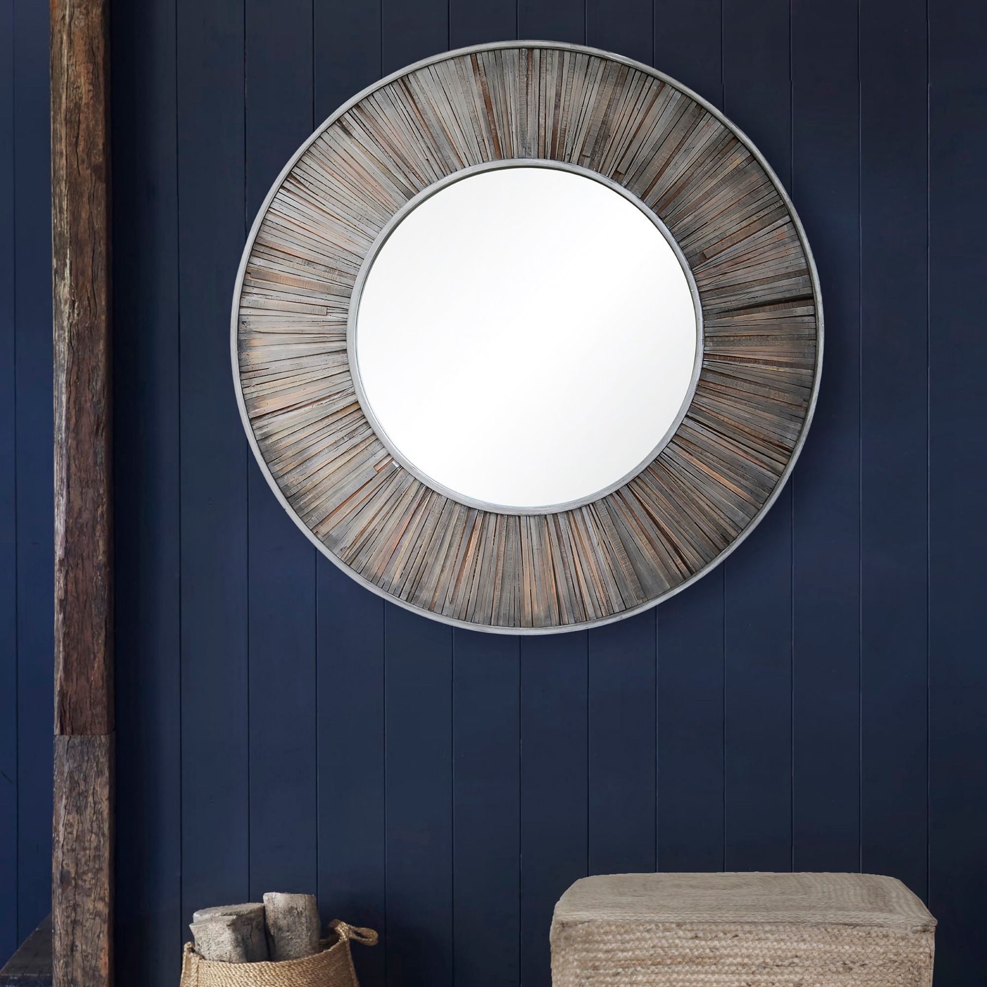Maddy Dark Gray Wood 45" Round Wall Mirror