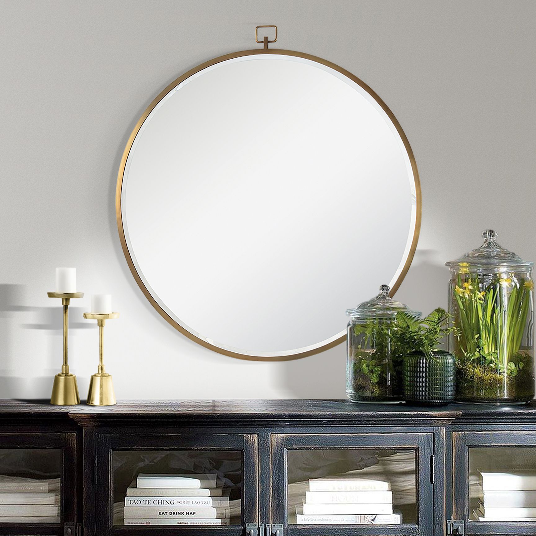 Kassia Bronze Iron 36" Round Wall Mirror