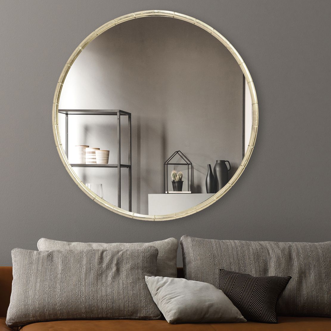 Prescot Antique Brass Ribbed 32" Round Wall Mirror