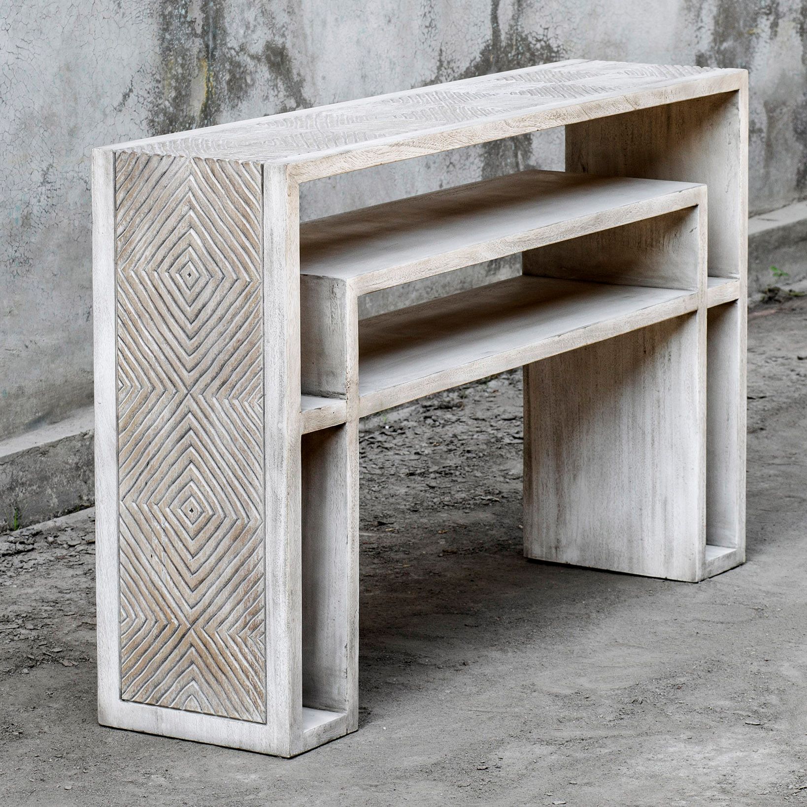 Uttermost Genara 48"W Aged Bone Multi-Display Console Table