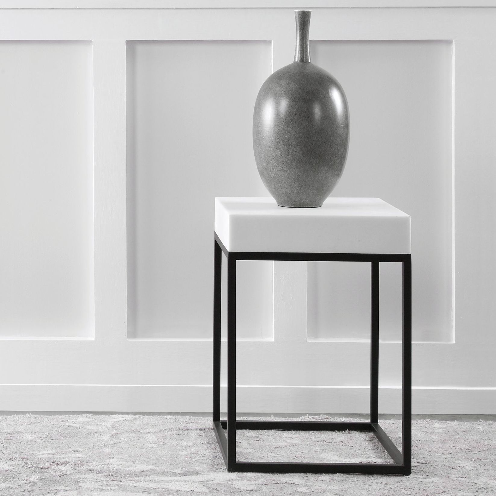 Uttermost Gambia 14"W Aged Black Accent Table w/ Marble Top