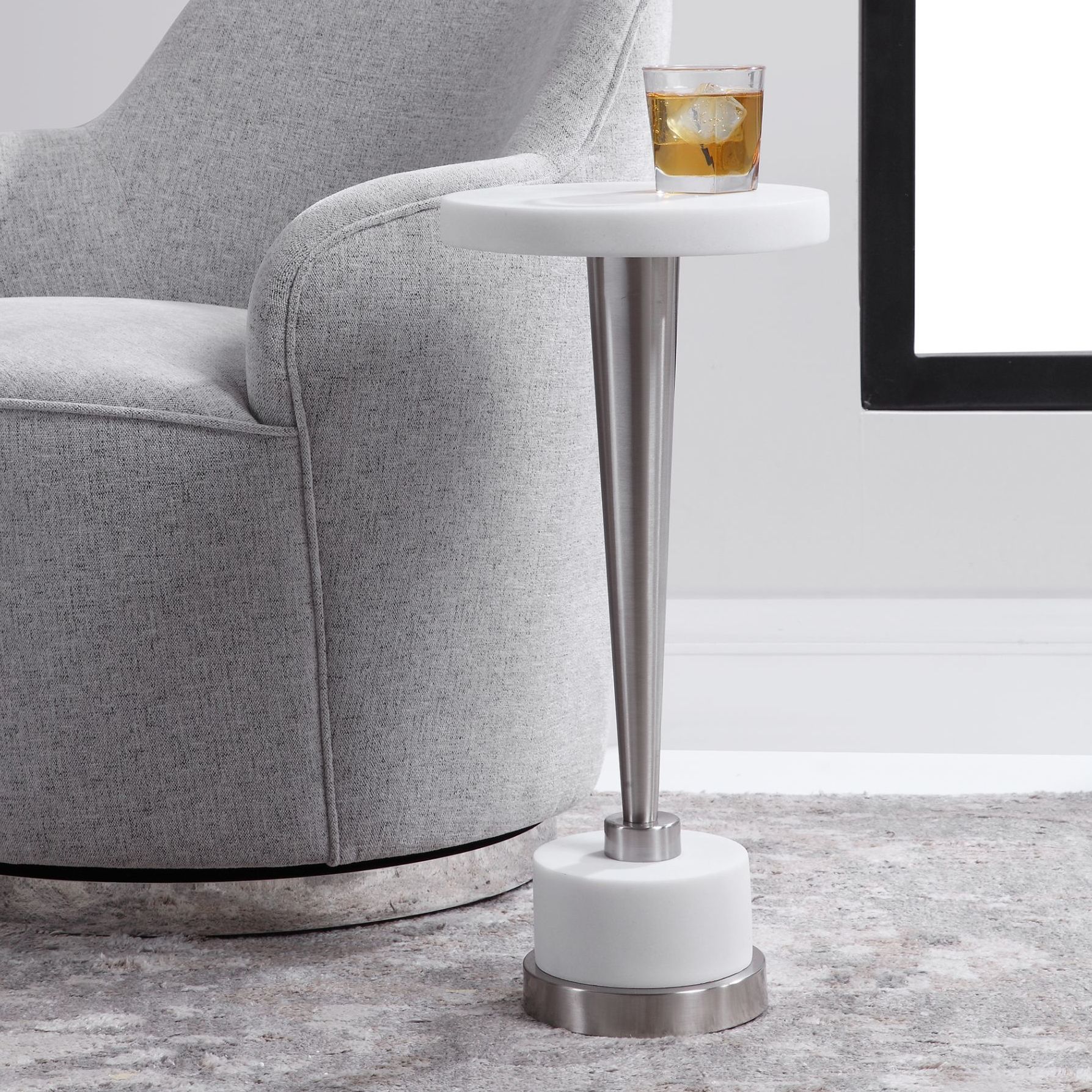 Uttermost Masika 10 1/2"W Nickel w/ White Marble Drink Table