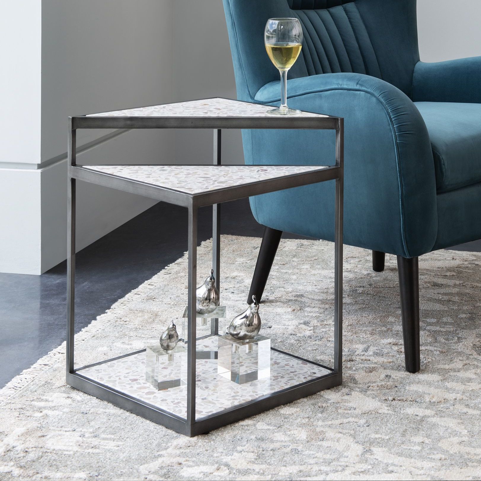 Terra 16 3/4"W Gunmetal Terrazzo Stone 2-Tier Accent Table