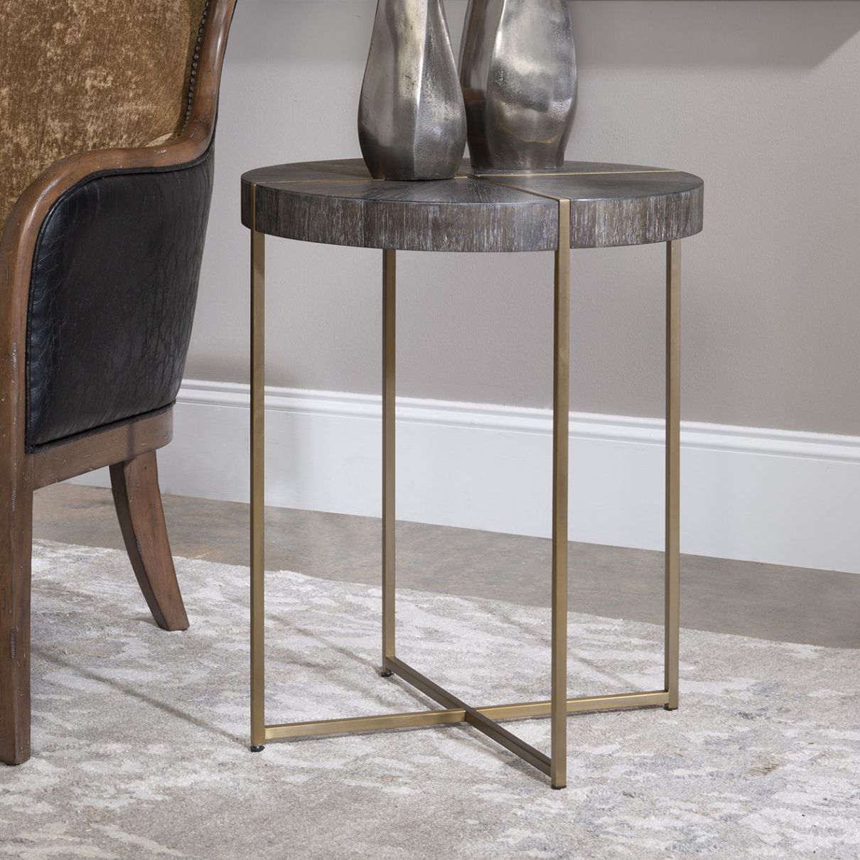 Uttermost Taja 20" Wide Dark Walnut and Brass Accent Table