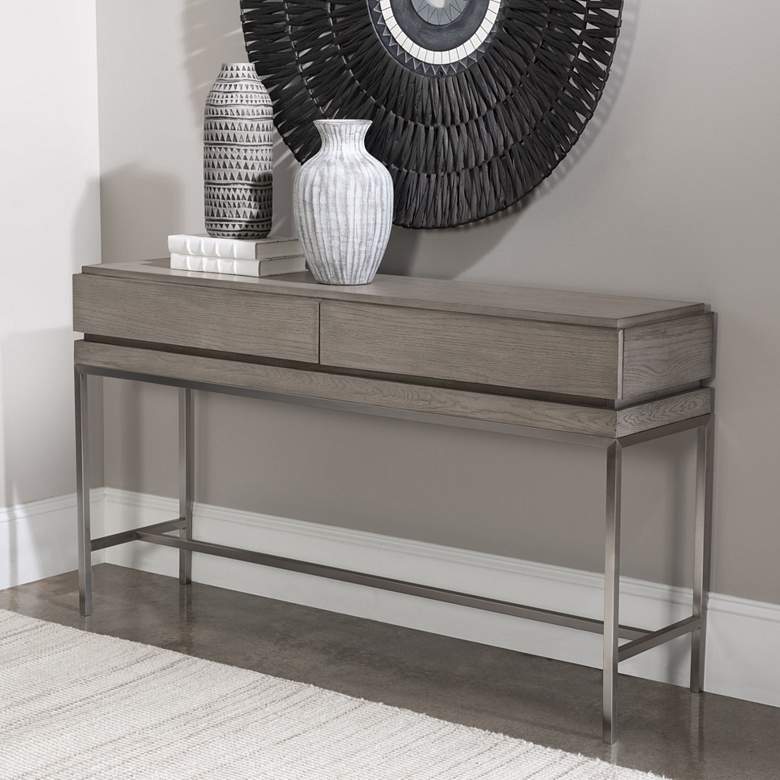 Mushroom Gray 2 Drawer Console Table, Lamp Plus Console Table