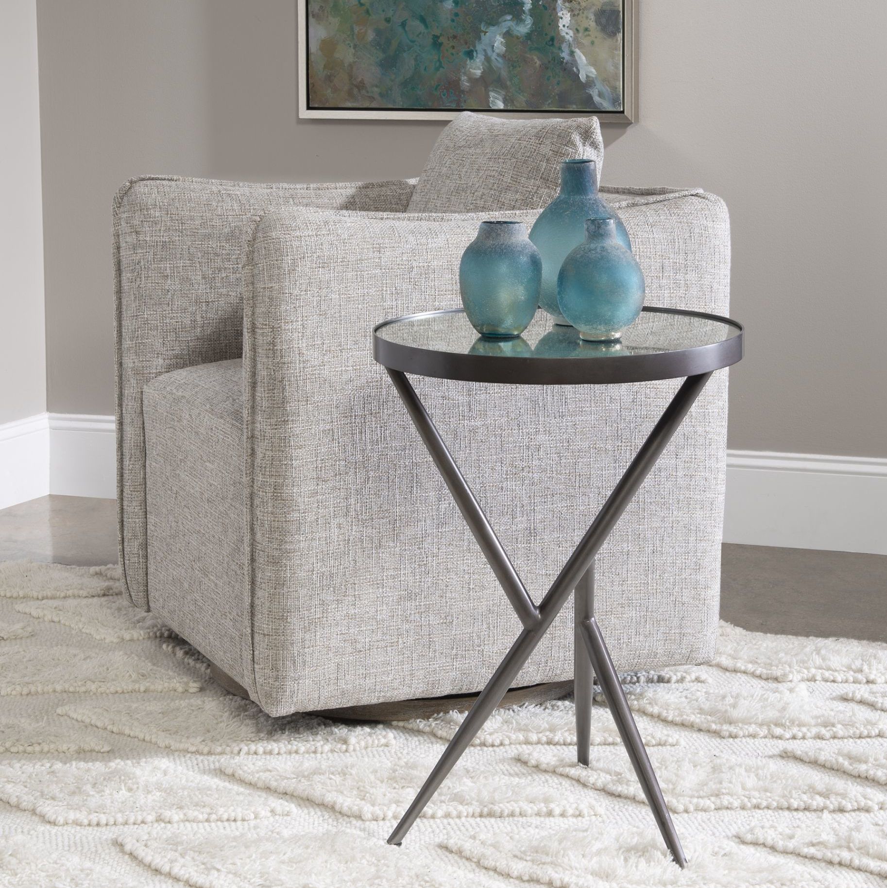 Uttermost Absalom 18"W Gunmetal Accent Table with Mirror Top