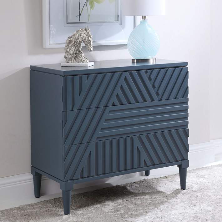 Uttermost Colby 36 Wide Blue Carved 3 Drawer Accent Chest