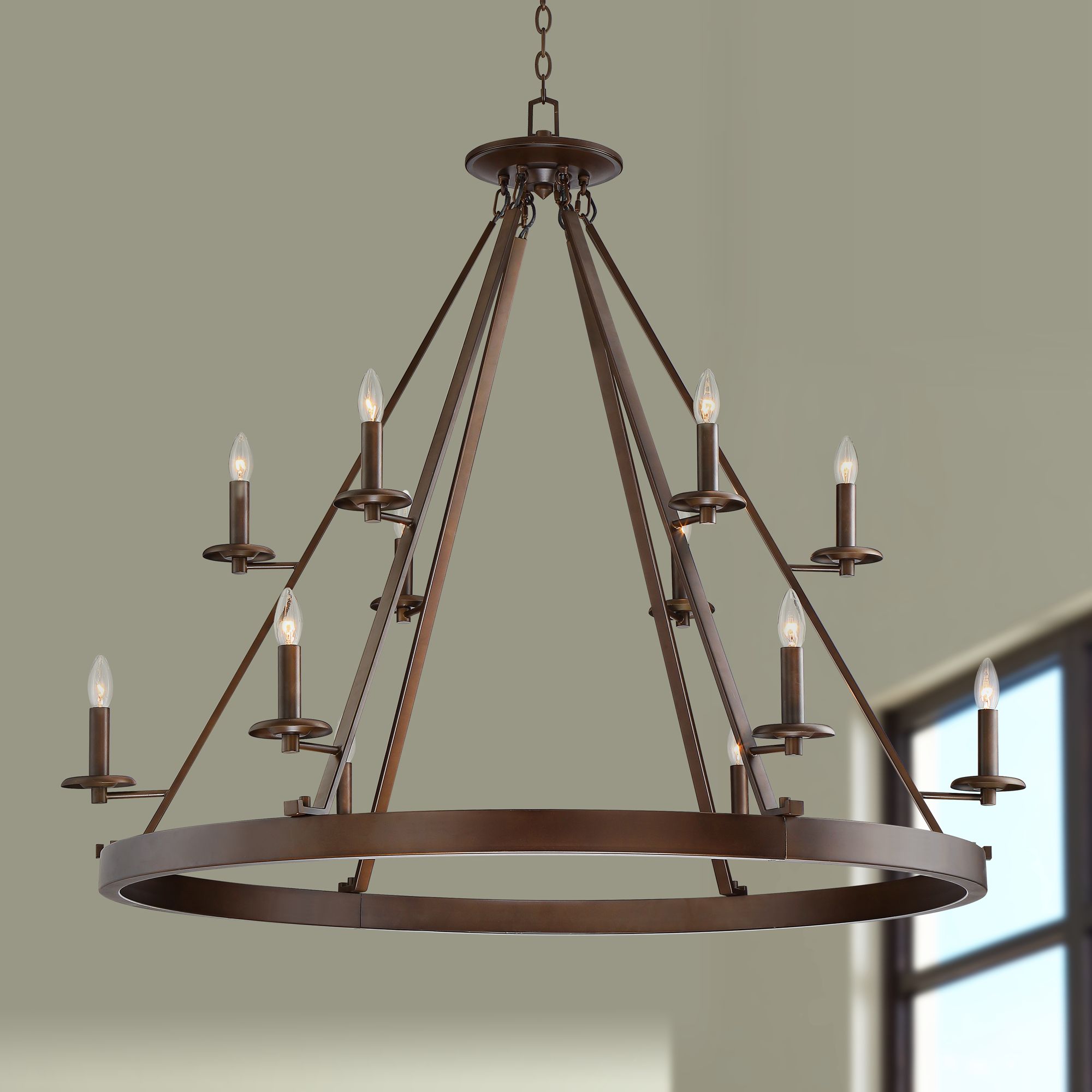 Louis 45"W Oil-Rubbed Bronze 12-Light 2-Tier Ring Chandelier