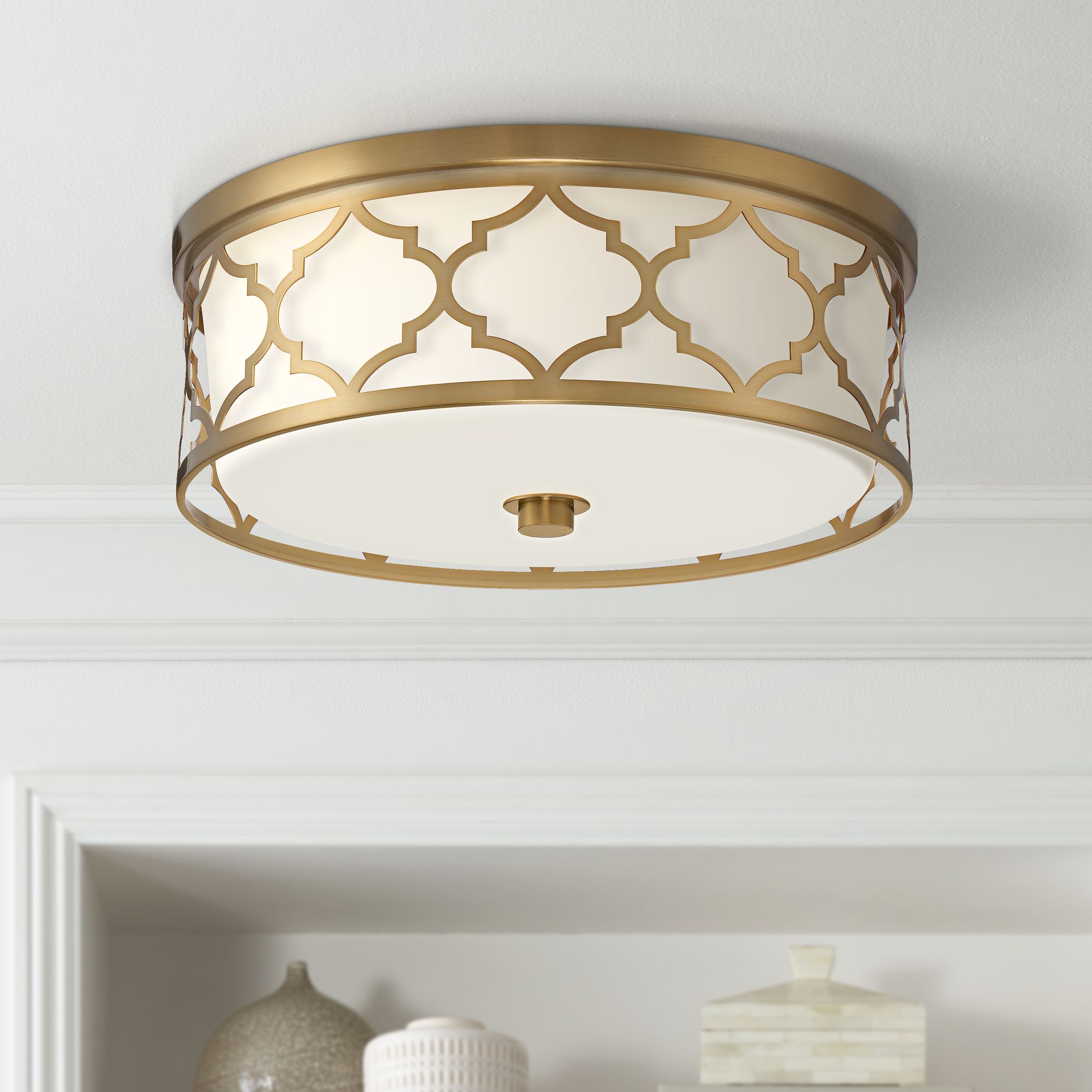 Possini Euro Medley 16"W Warm Brass Cut Frame Ceiling Light