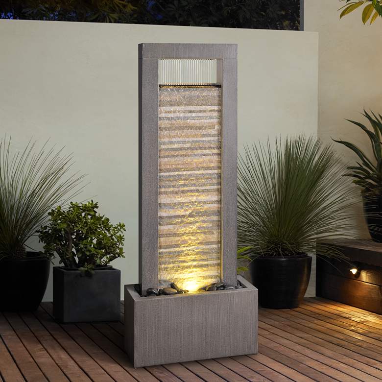 Image 1 Gantry 48"H Gray and Cream LED Indoor/Outdoor Floor Fountain