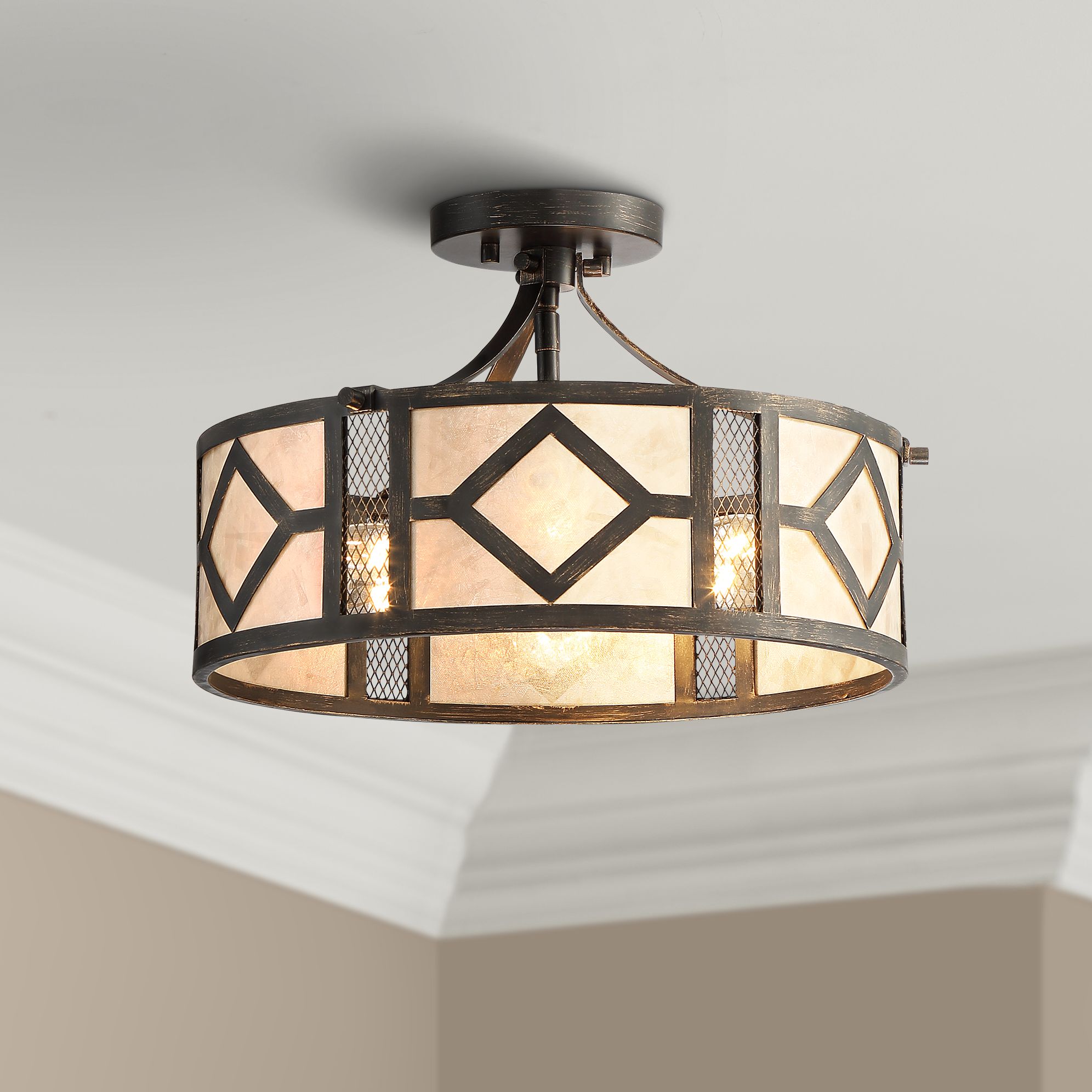 Marisol 15 1/2" Wide Bronze and Mica Ceiling Light