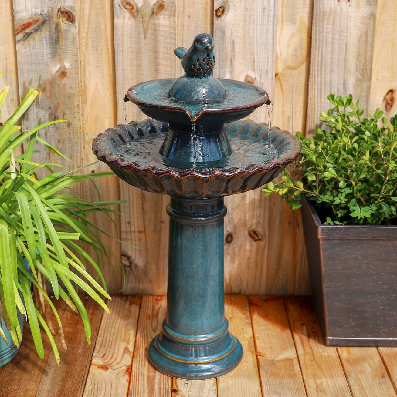 Vogel 27 1/4" High Teal Blue Ceramic Bird Garden Fountain