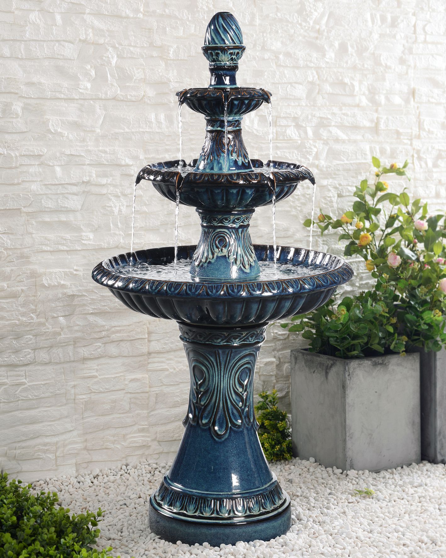 Kiera 46 1/2" High Blue Ceramic Traditional Garden Fountain