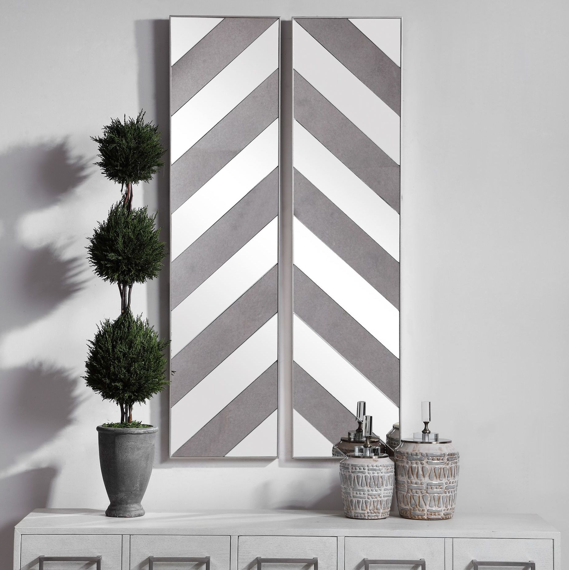 Jeannie 48"H Silver Antique 2-Piece Mirrored Wall Art Set