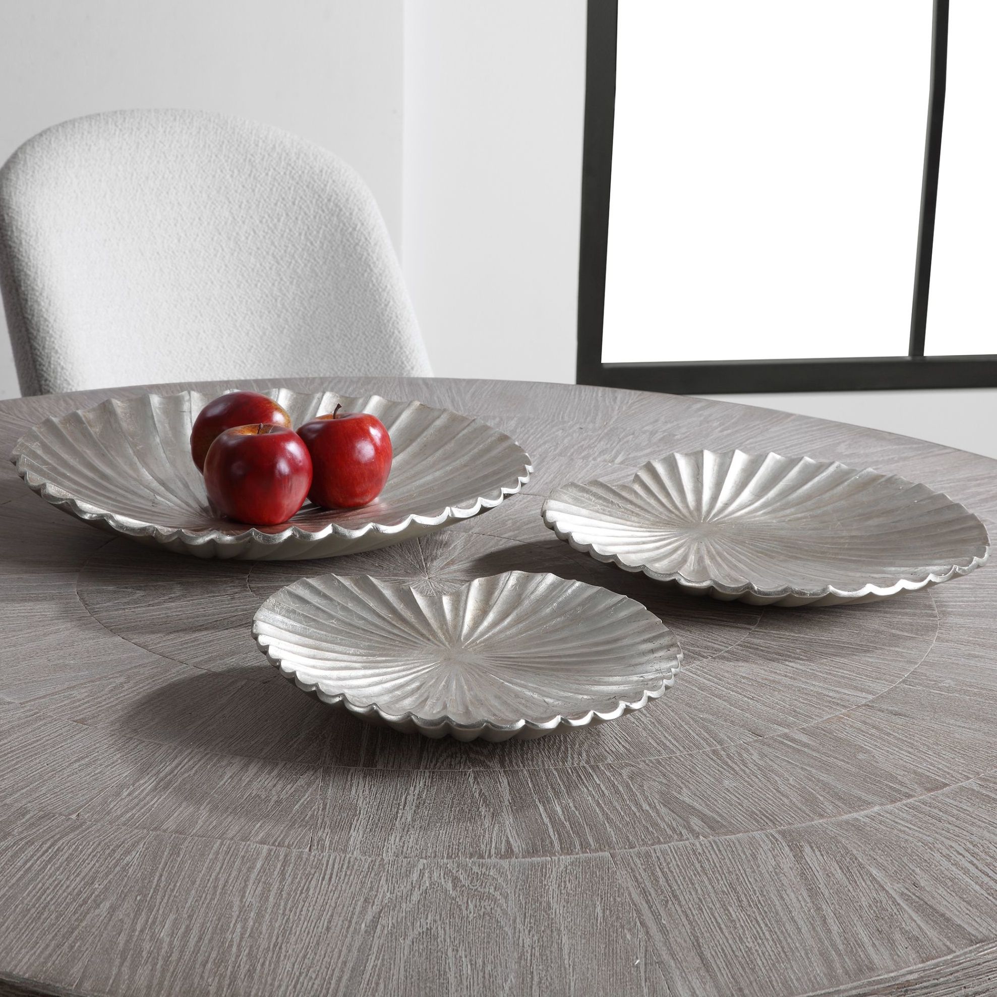 Uttermost Lotus Leaves 17" Wide Silver 3-Piece Wall Art Set