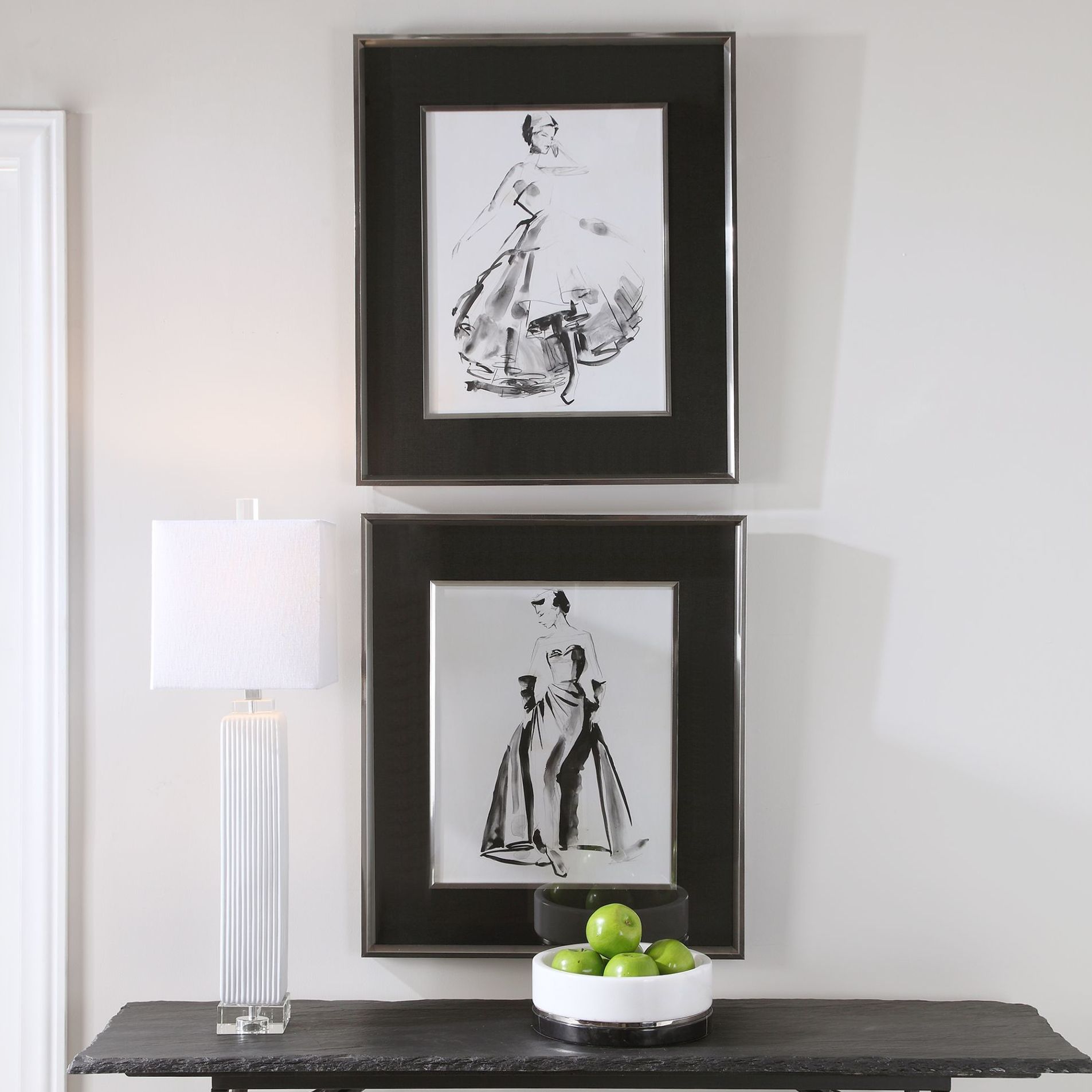 Vintage Costume Sketch 29 1/4"H 2-Piece Framed Wall Art Set