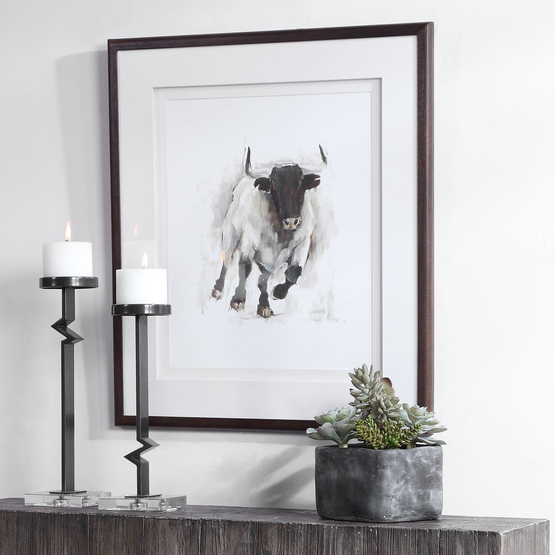 Uttermost Rustic Bull 31 1/2" High Framed Wall Art Print