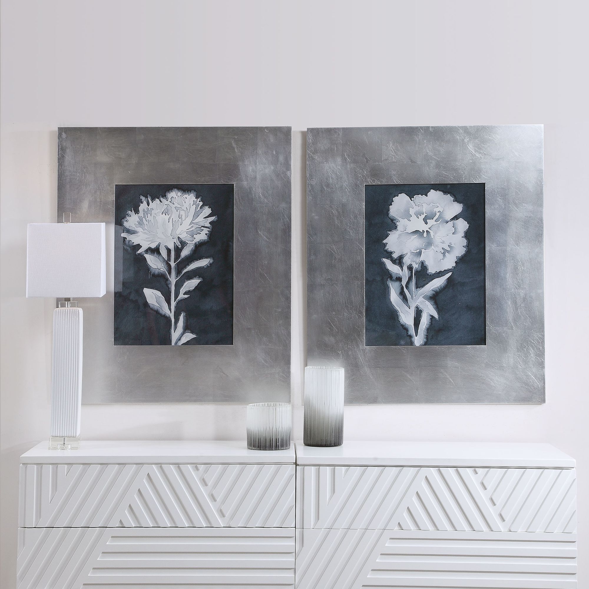 Uttermost Maxton Silver Leaf 22"H Metal Wall Art Set of 3 9G249 Lamps Plus