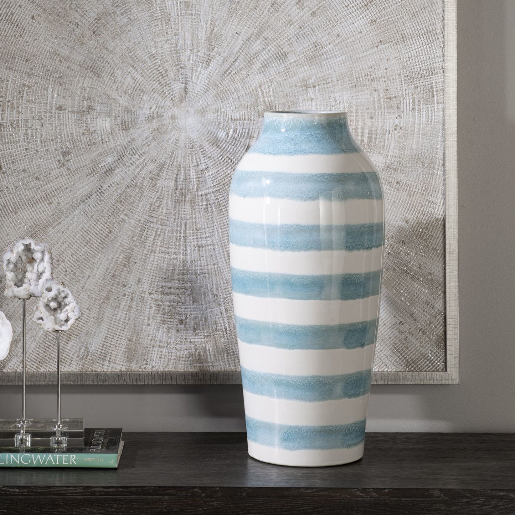 Ortun 25 1/2" High Blue and White Earthenware Vase